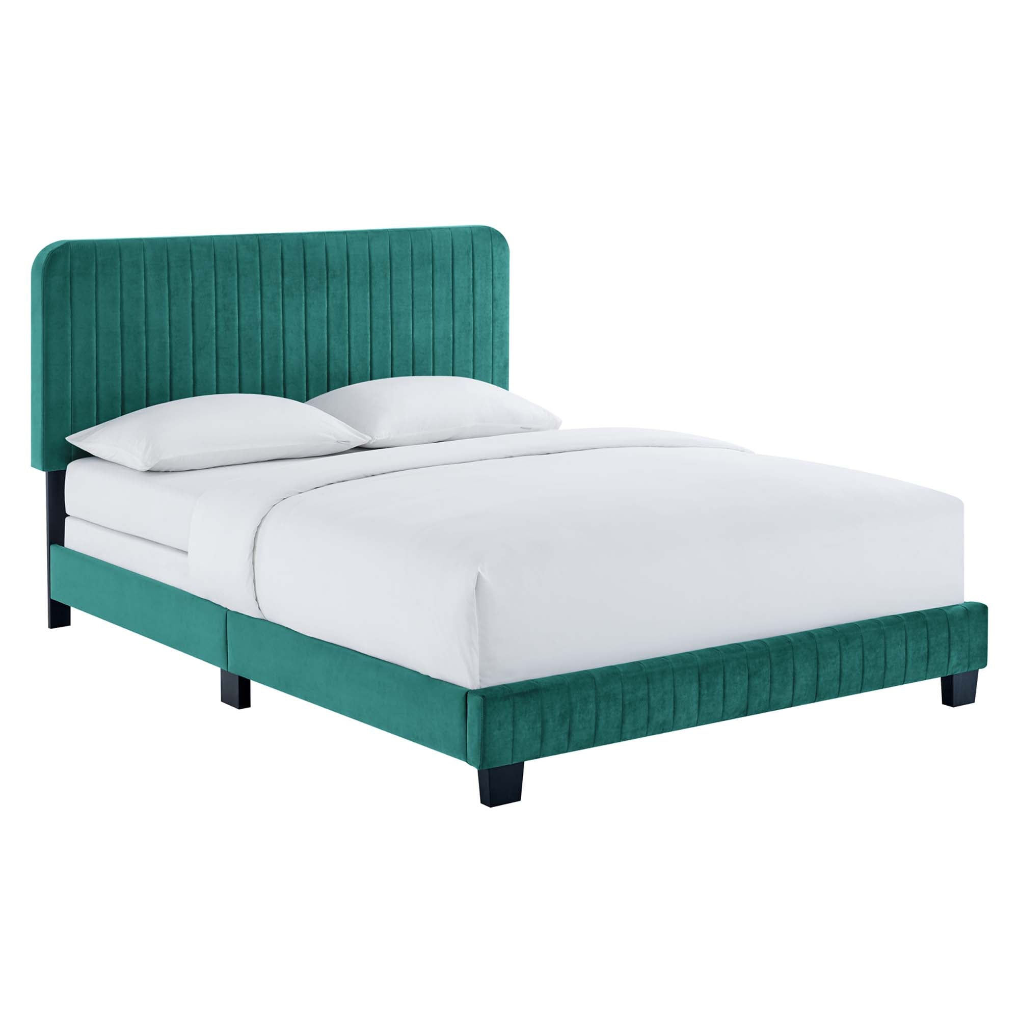 Peryn Twin Performance Velvet Platform Bed – Channel Tufted Maroon Headboard