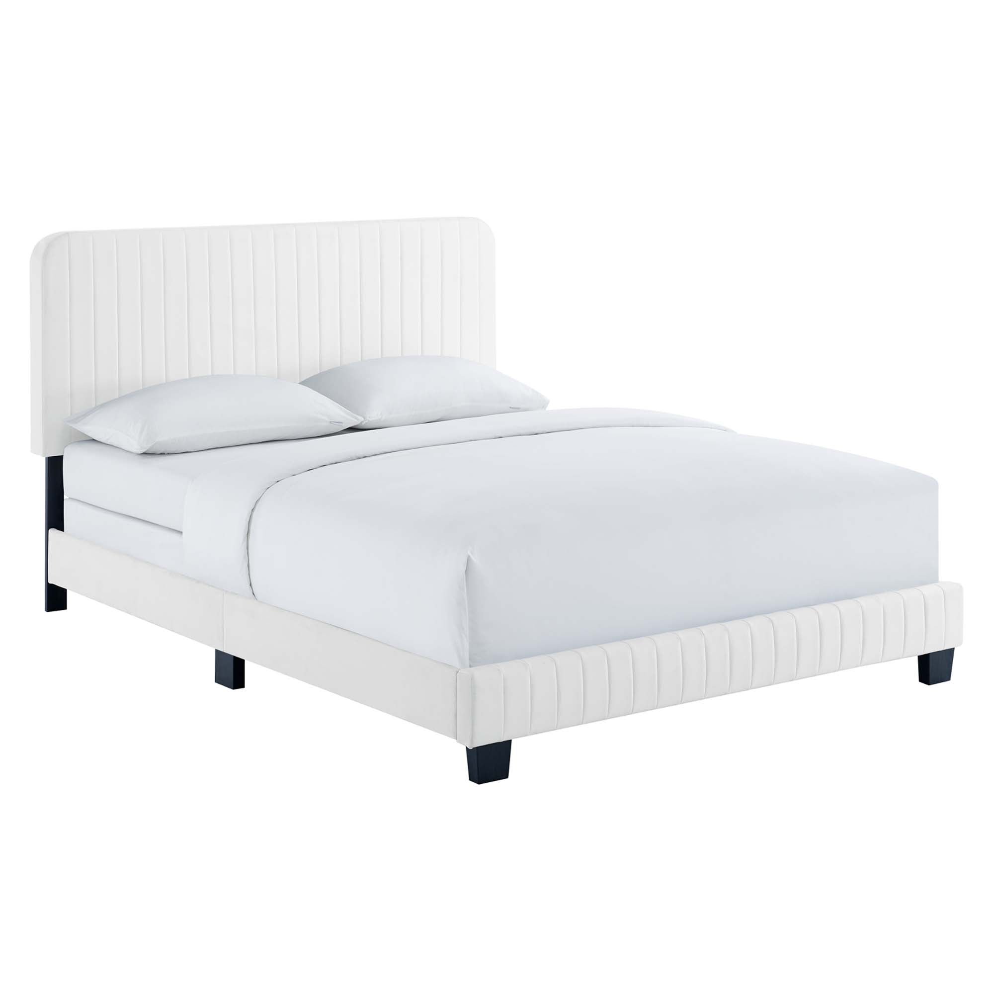 Peryn Twin Performance Velvet Platform Bed – Channel Tufted Maroon Headboard