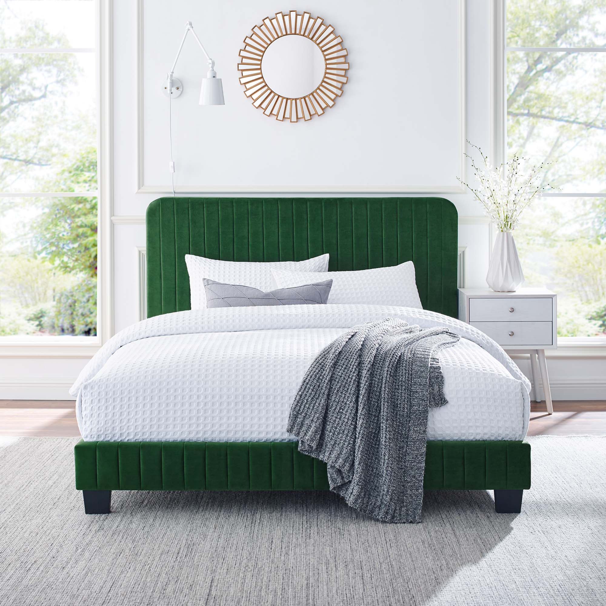 Celine Channel Tufted Performance Velvet King Platform Bed, Emerald
