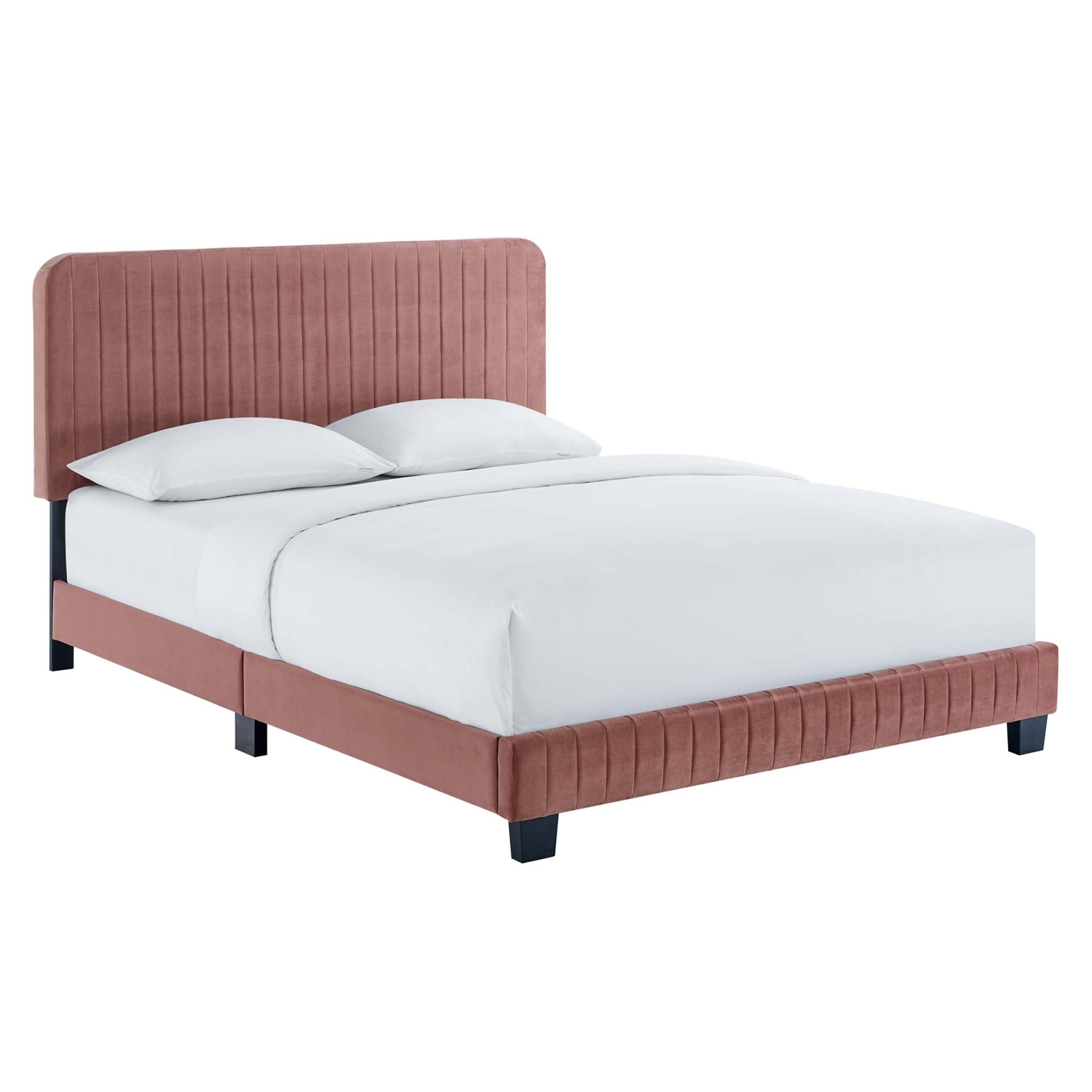 Varyn Queen Platform Bed Frame – Channel Tufted Velvet with Wood Slat Support