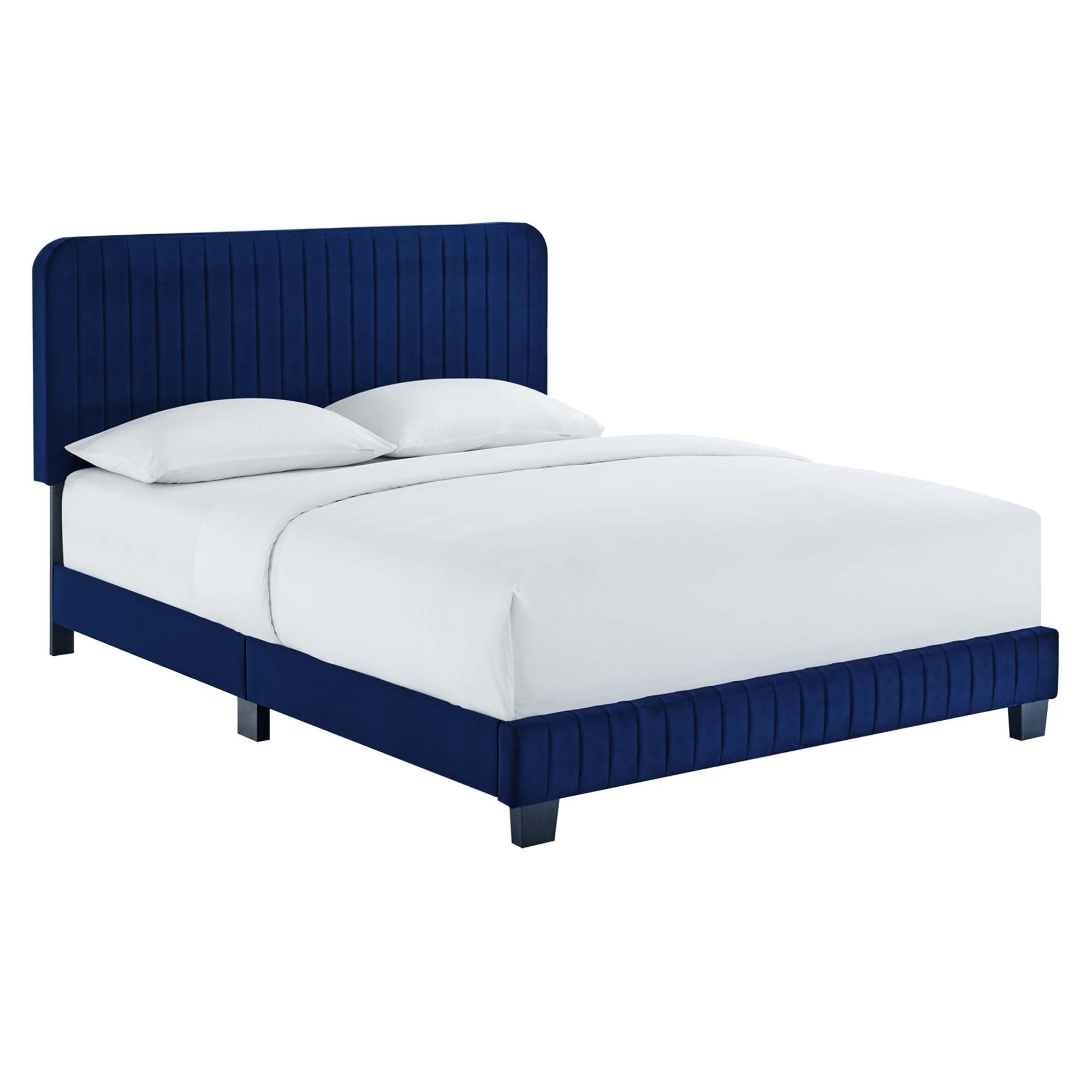 Varyn Queen Platform Bed Frame – Channel Tufted Velvet with Wood Slat Support