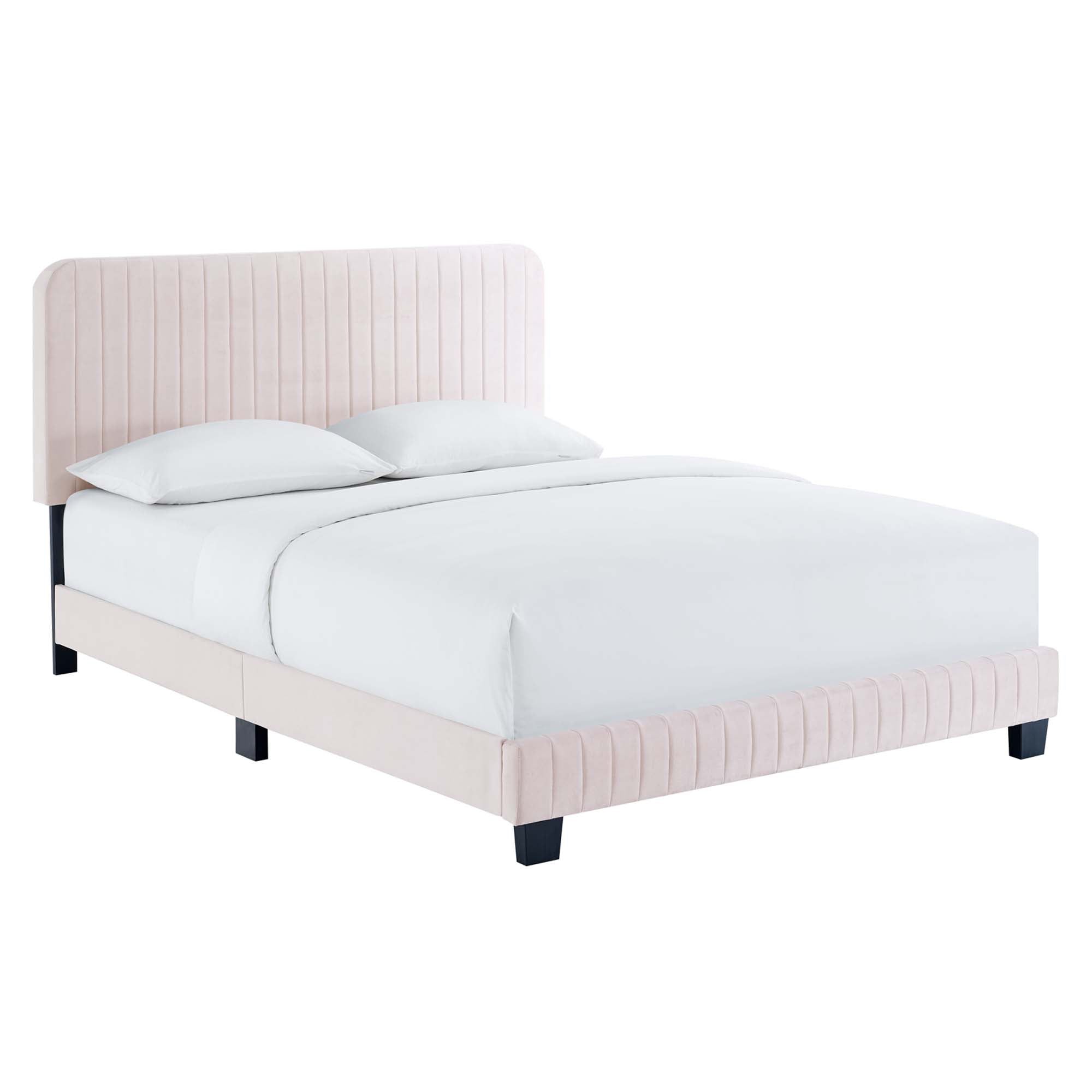 Varyn Queen Platform Bed Frame – Channel Tufted Velvet with Wood Slat Support