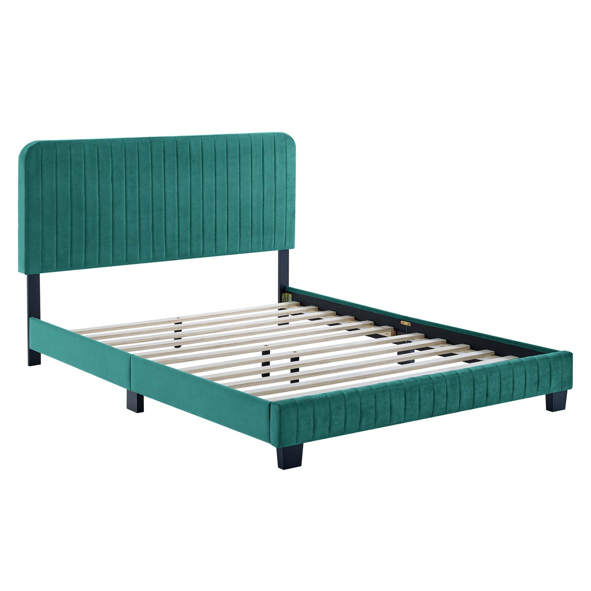 Varyn Queen Platform Bed Frame – Channel Tufted Velvet with Wood Slat Support