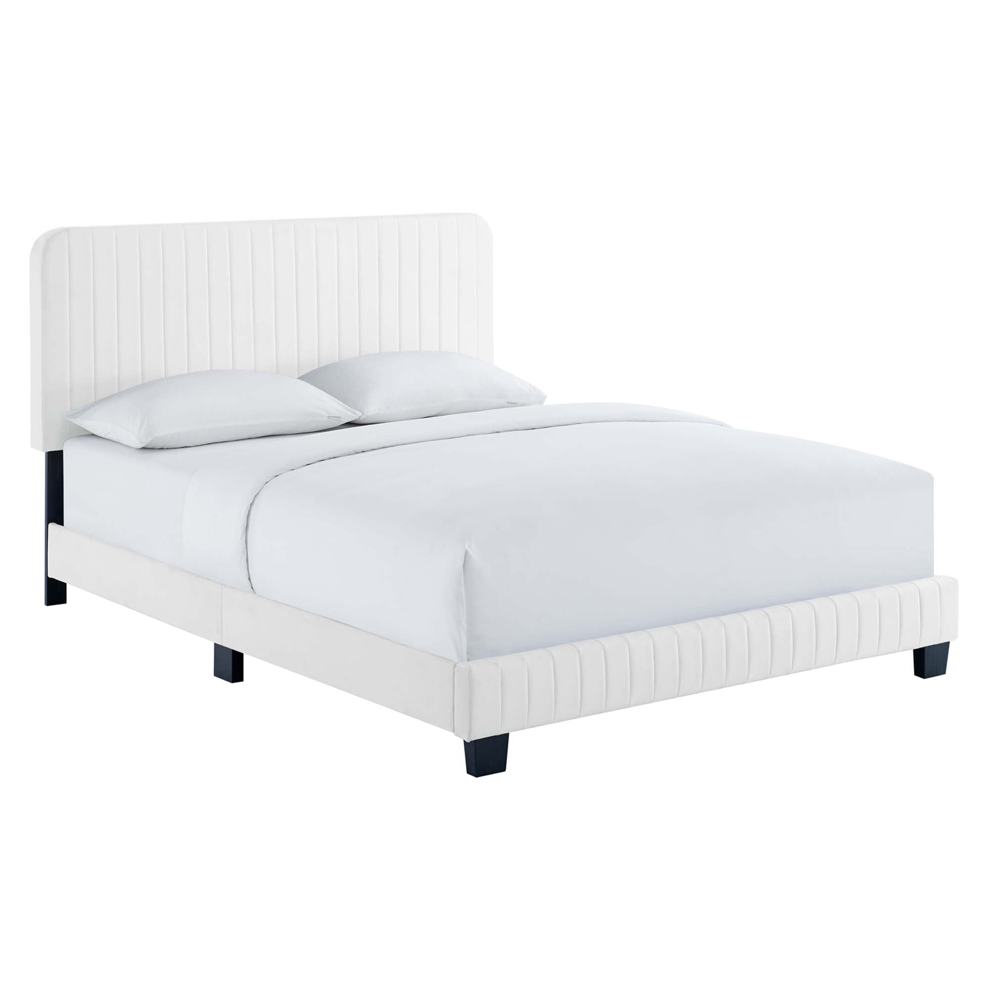 Varyn Queen Platform Bed Frame – Channel Tufted Velvet with Wood Slat Support