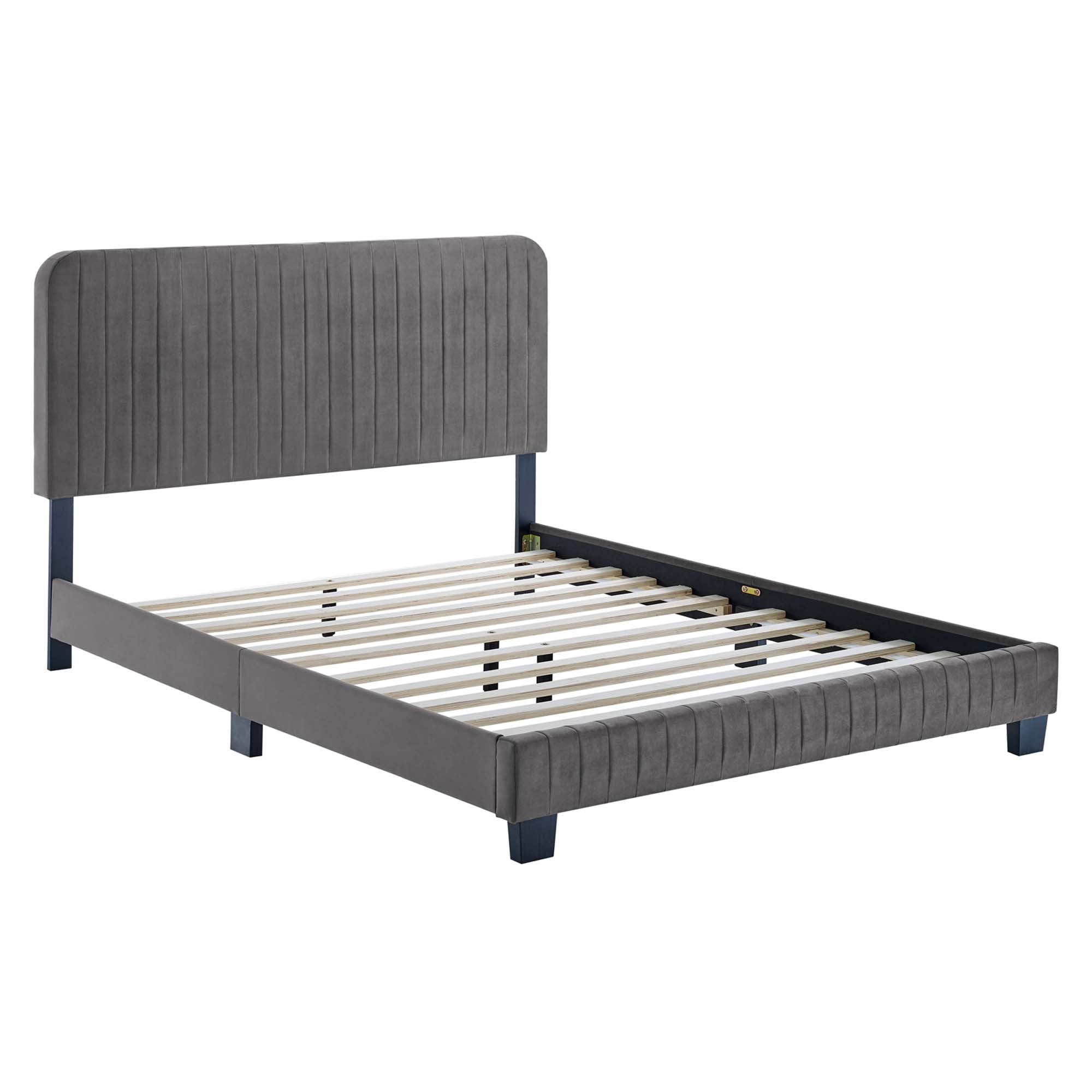 Wynter Grey Channel Tufted Performance Velvet Full Platform Bed – No Box Spring Needed