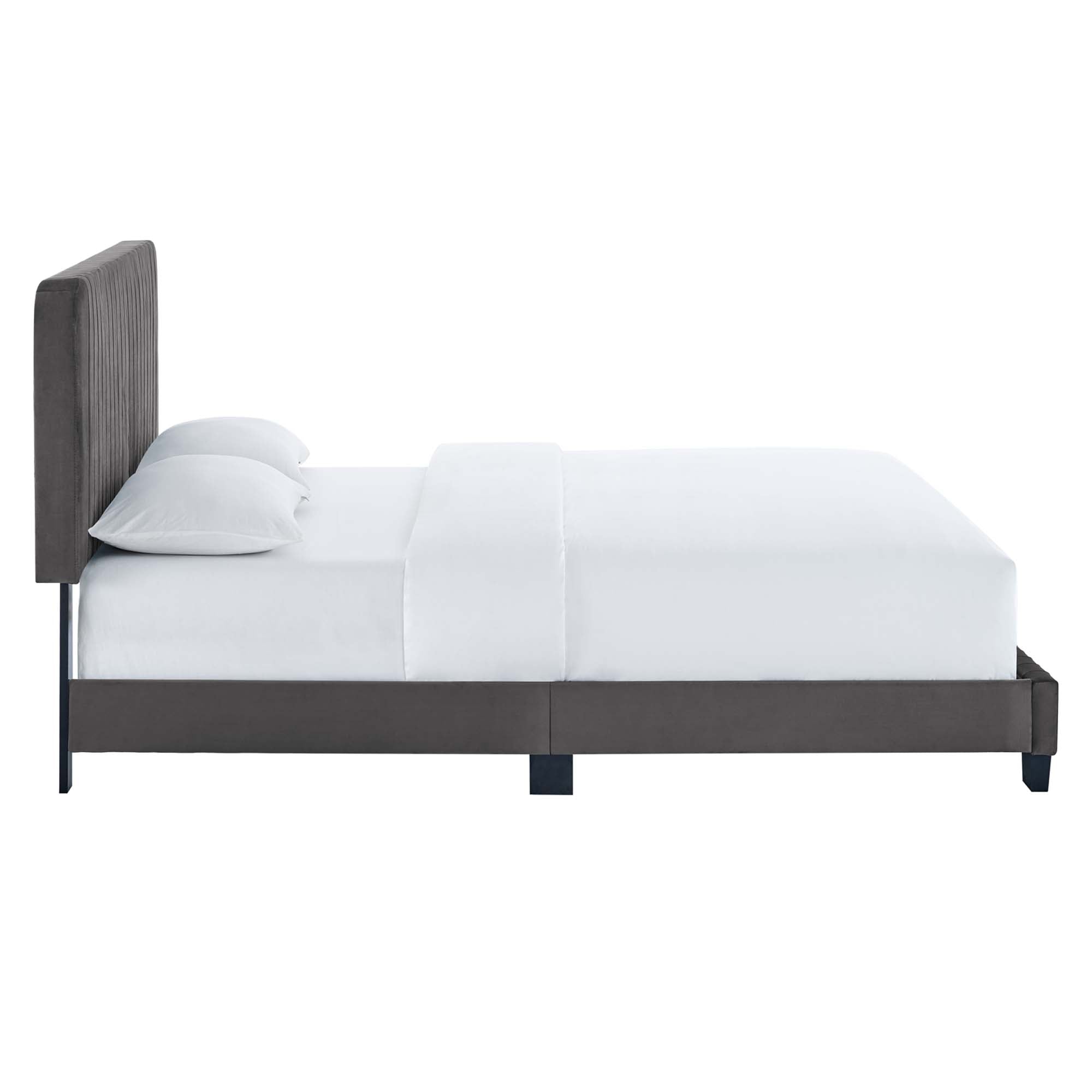 Wynter Grey Channel Tufted Performance Velvet Full Platform Bed No Box Spring Needed