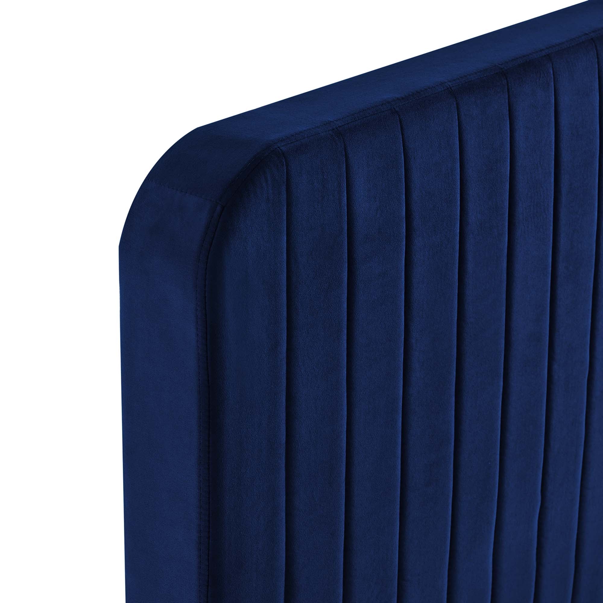 Celine Channel Tufted Performance Velvet Full Platform Bed, Navy