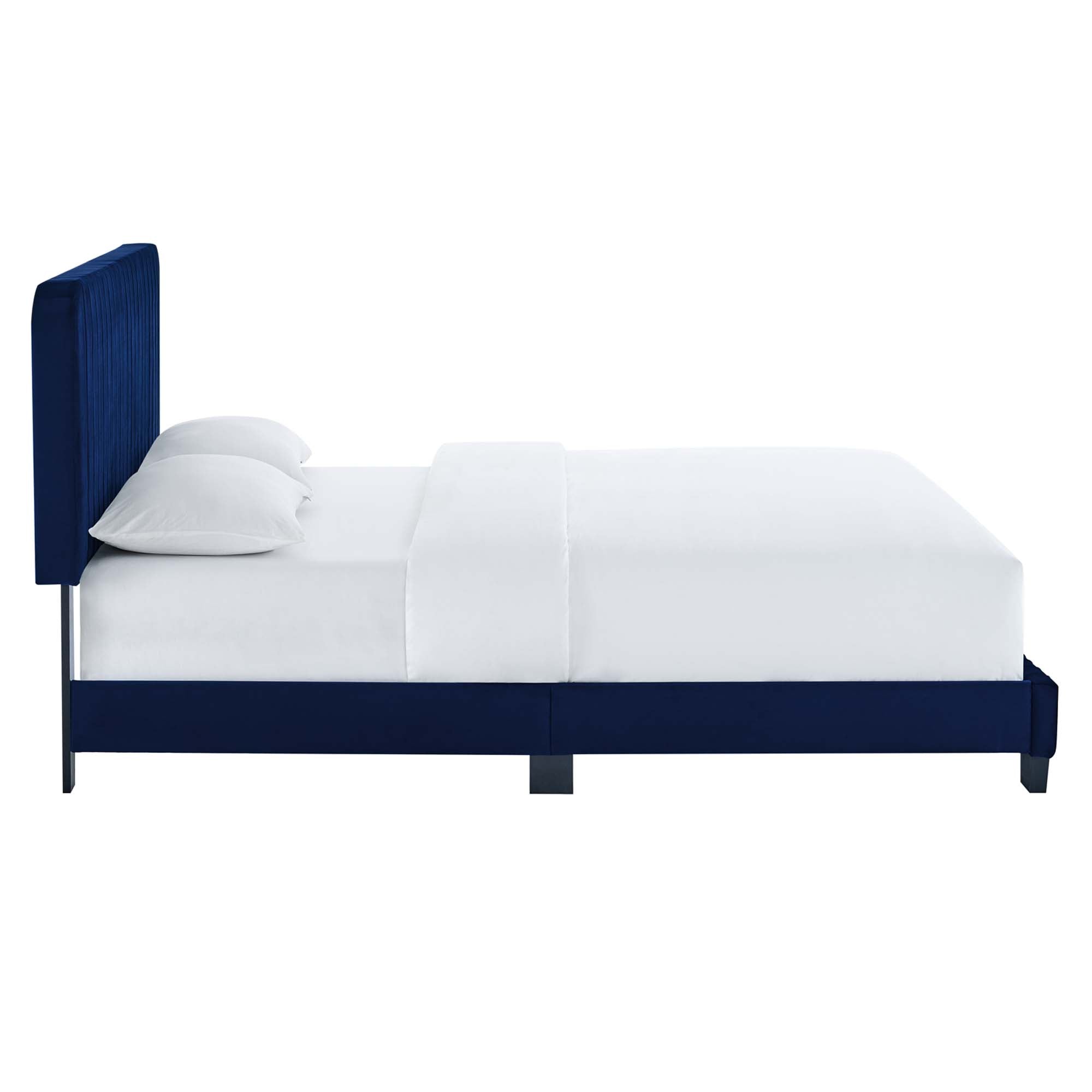 Celine Channel Tufted Performance Velvet Full Platform Bed, Navy