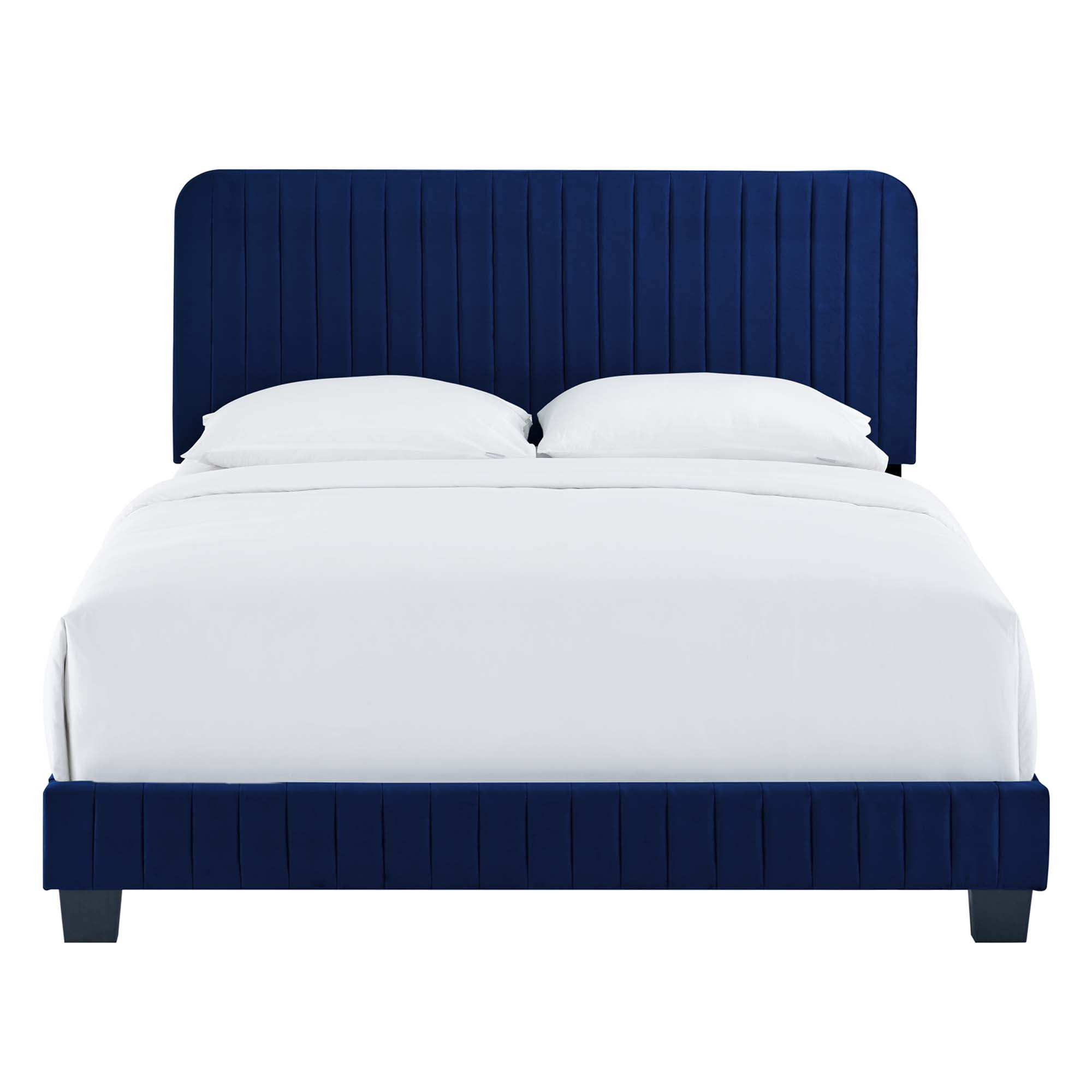 Celine Channel Tufted Performance Velvet Full Platform Bed, Navy
