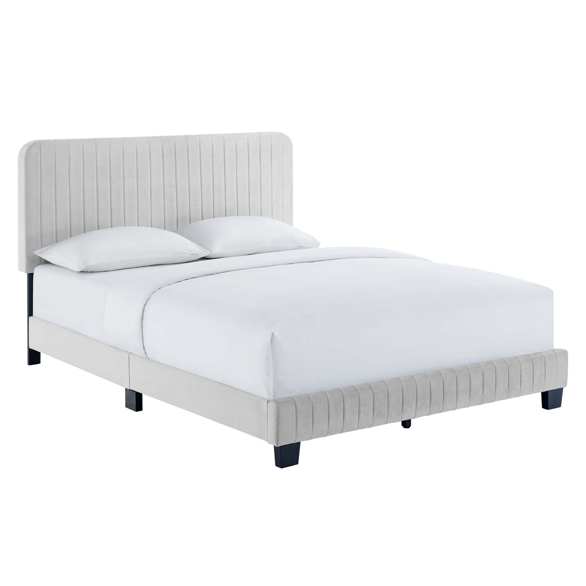 Celine Channel Tufted Performance Velvet Twin Platform Bed, Light Gray