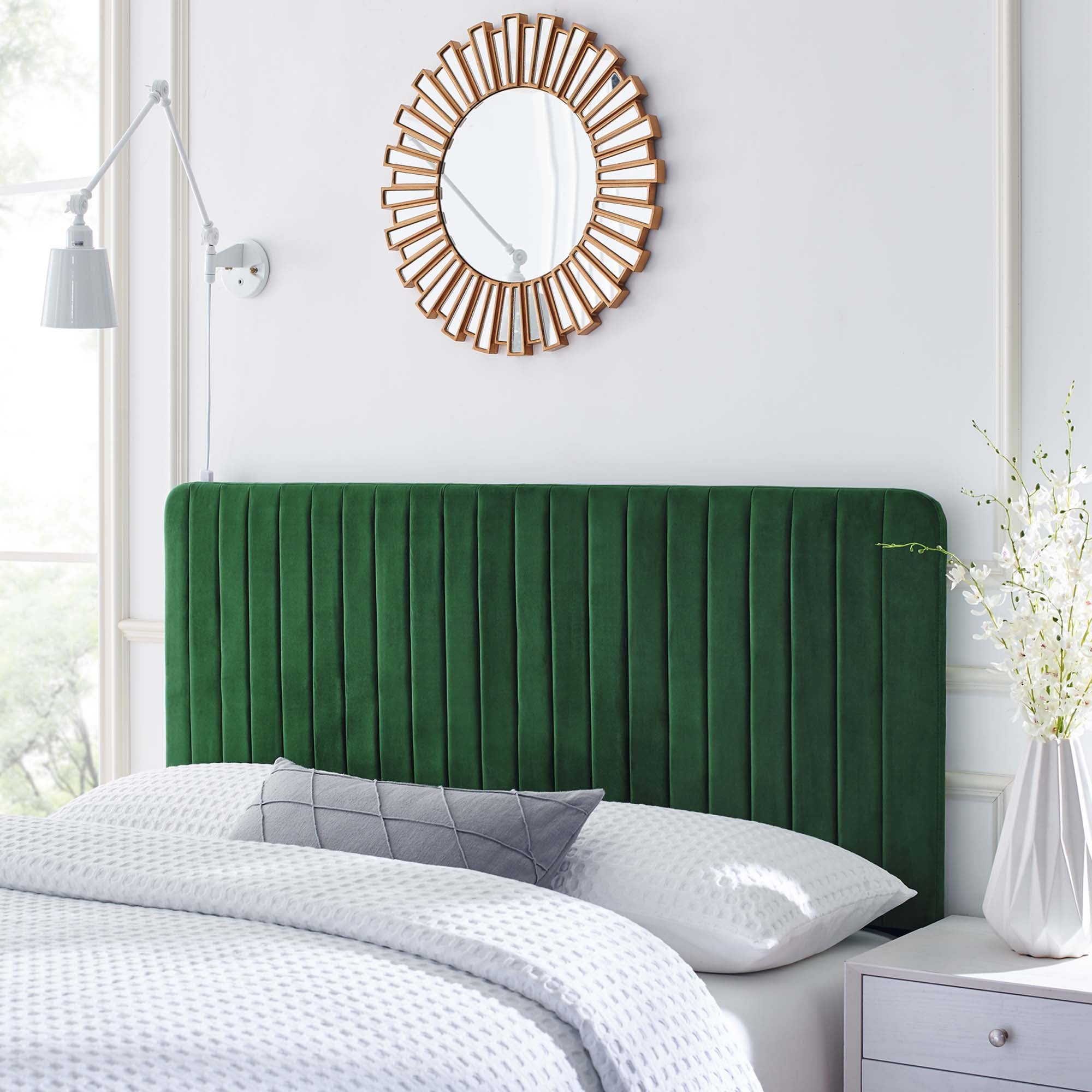 Milenna Channel Tufted Performance Velvet King/California King Headboard, Emerald