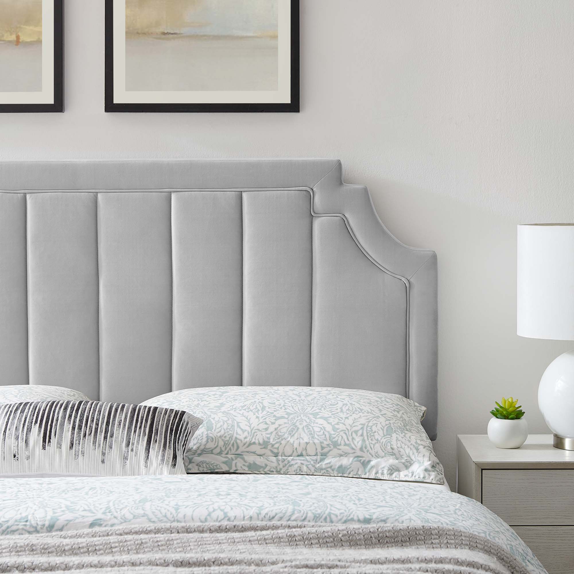 Alyona Channel Tufted Performance Velvet Twin Headboard, Light Gray