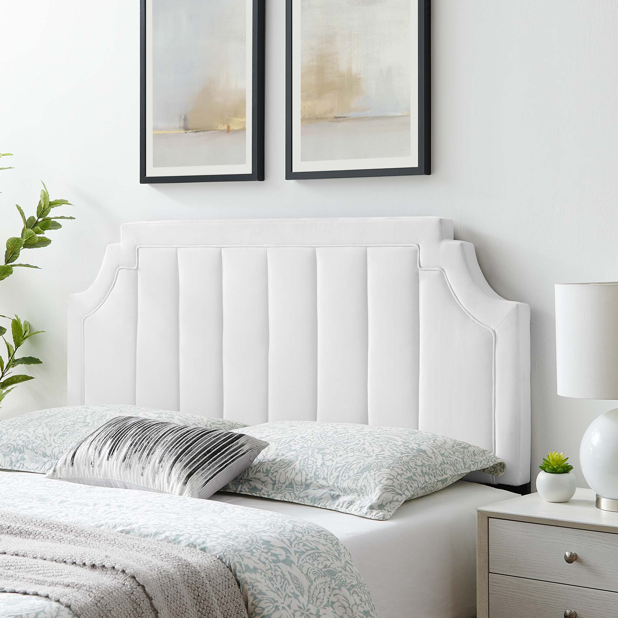 Alyona Channel Tufted Performance Velvet Full/Queen Headboard, White