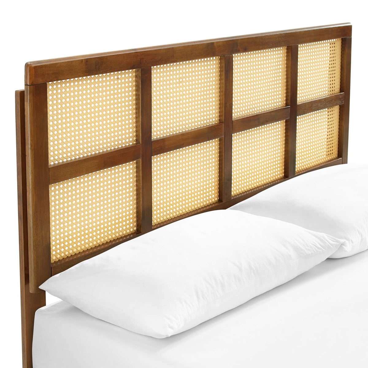 Pallis Queen Rubberwood Platform Bed – Modern Cane Headboard