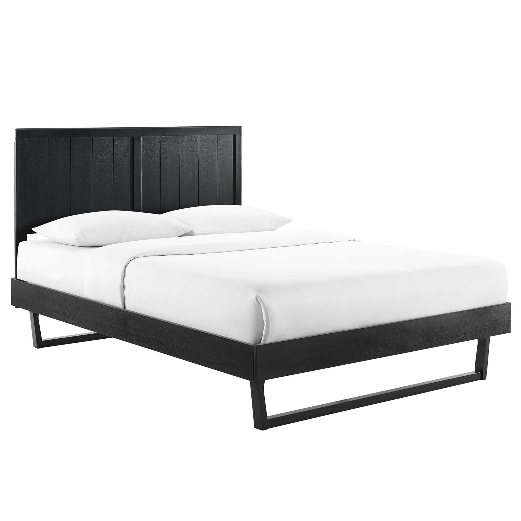 Vasco Alana Collection Queen Black Wooden Bed – Sleek Platform Design with Angled Legs