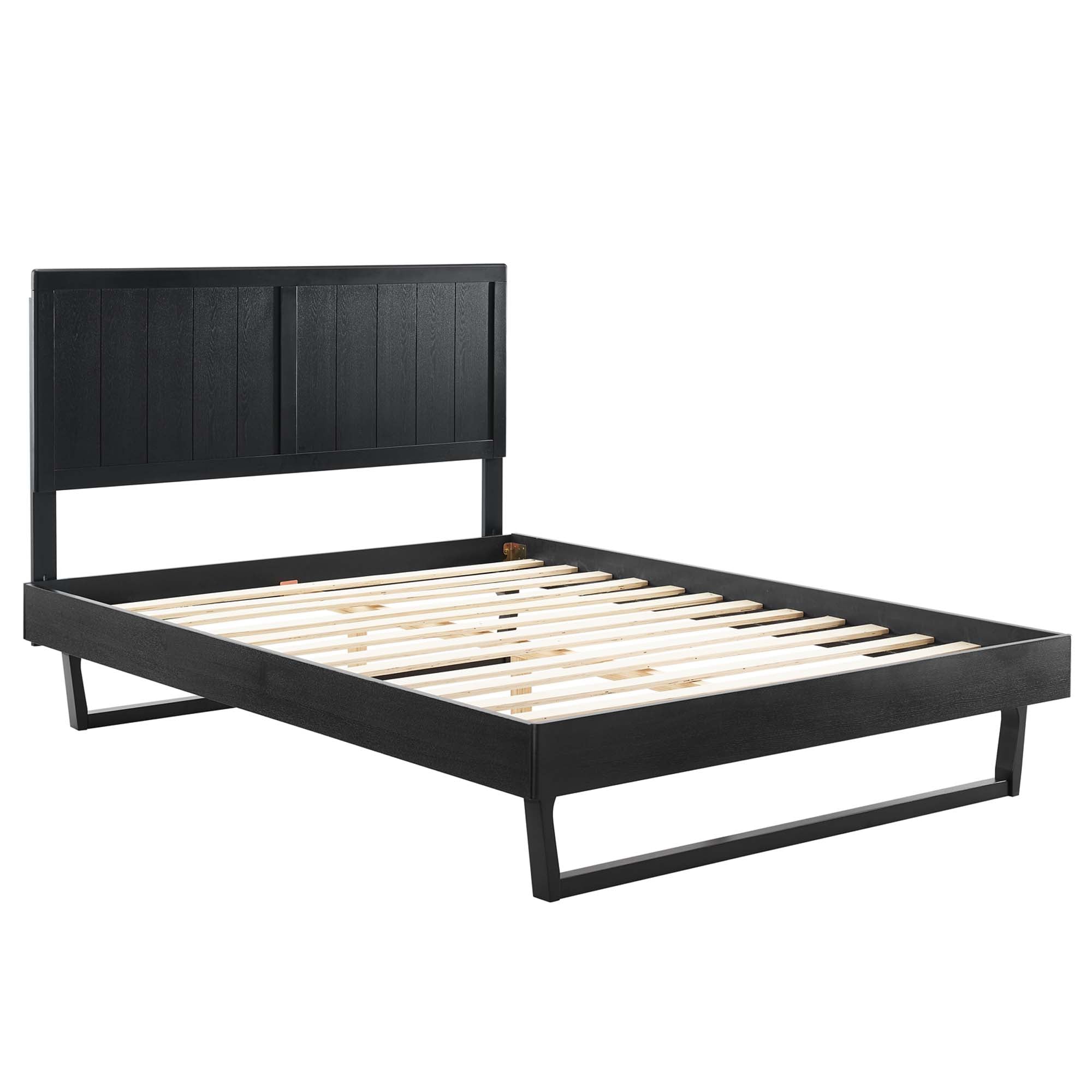 Vasco Alana Collection Queen Black Wooden Bed – Sleek Platform Design with Angled Legs