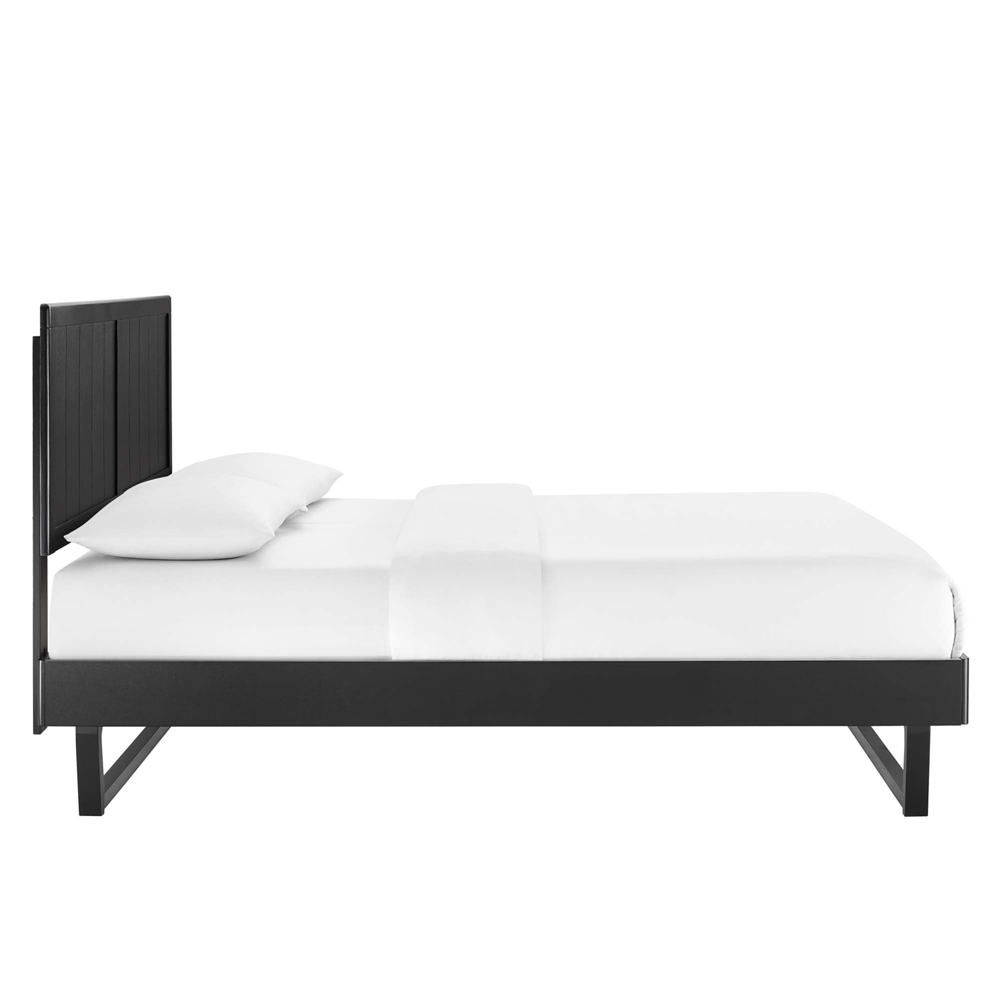 Vasco Alana Collection Queen Black Wooden Bed – Sleek Platform Design with Angled Legs