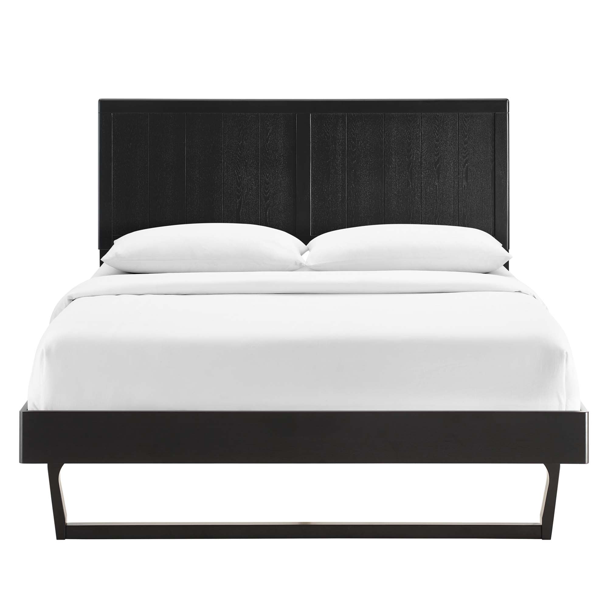 Vasco Alana Collection Queen Black Wooden Bed – Sleek Platform Design with Angled Legs
