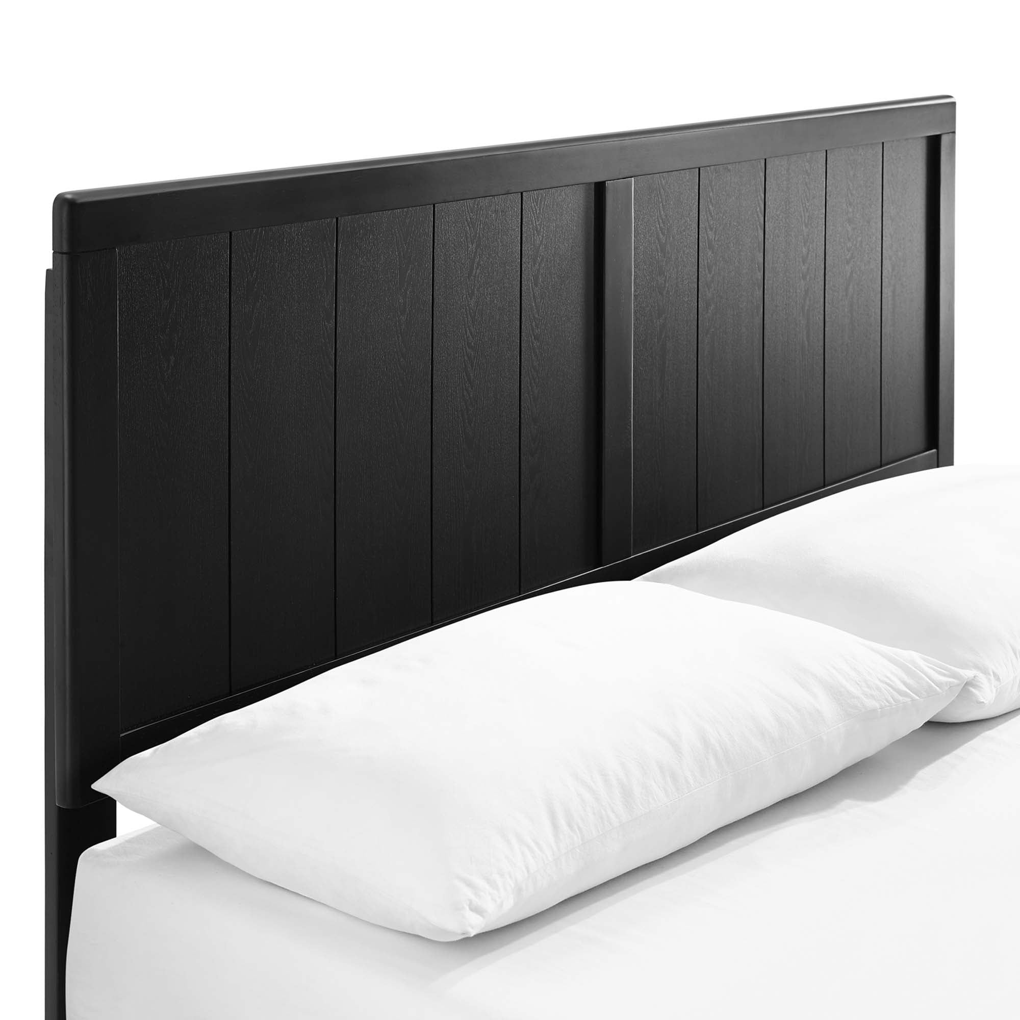 Vasco Alana Collection Queen Black Wooden Bed – Sleek Platform Design with Angled Legs
