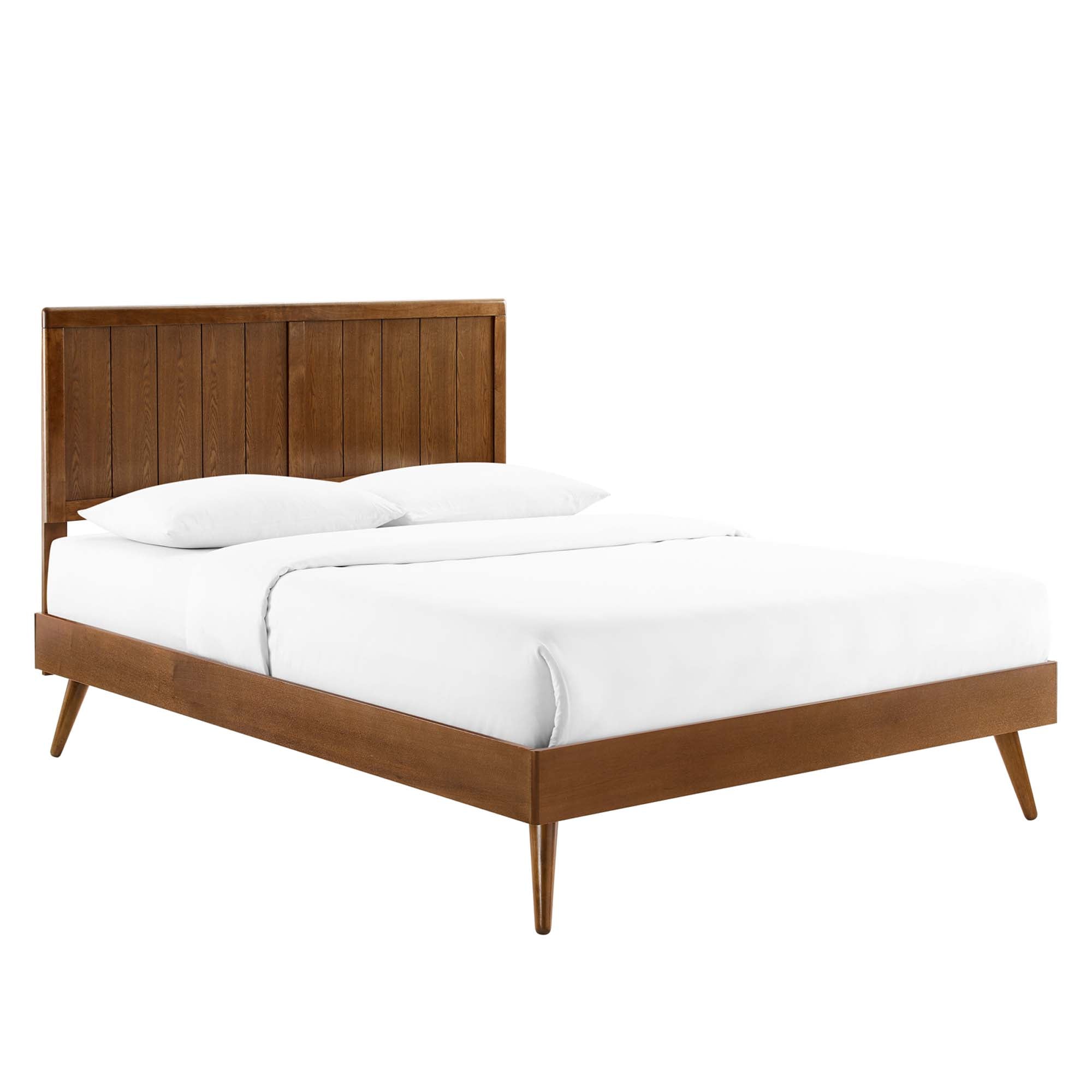 Vasco Alana Queen Walnut Wood Platform Bed Mid-Century Style with Splayed Legs