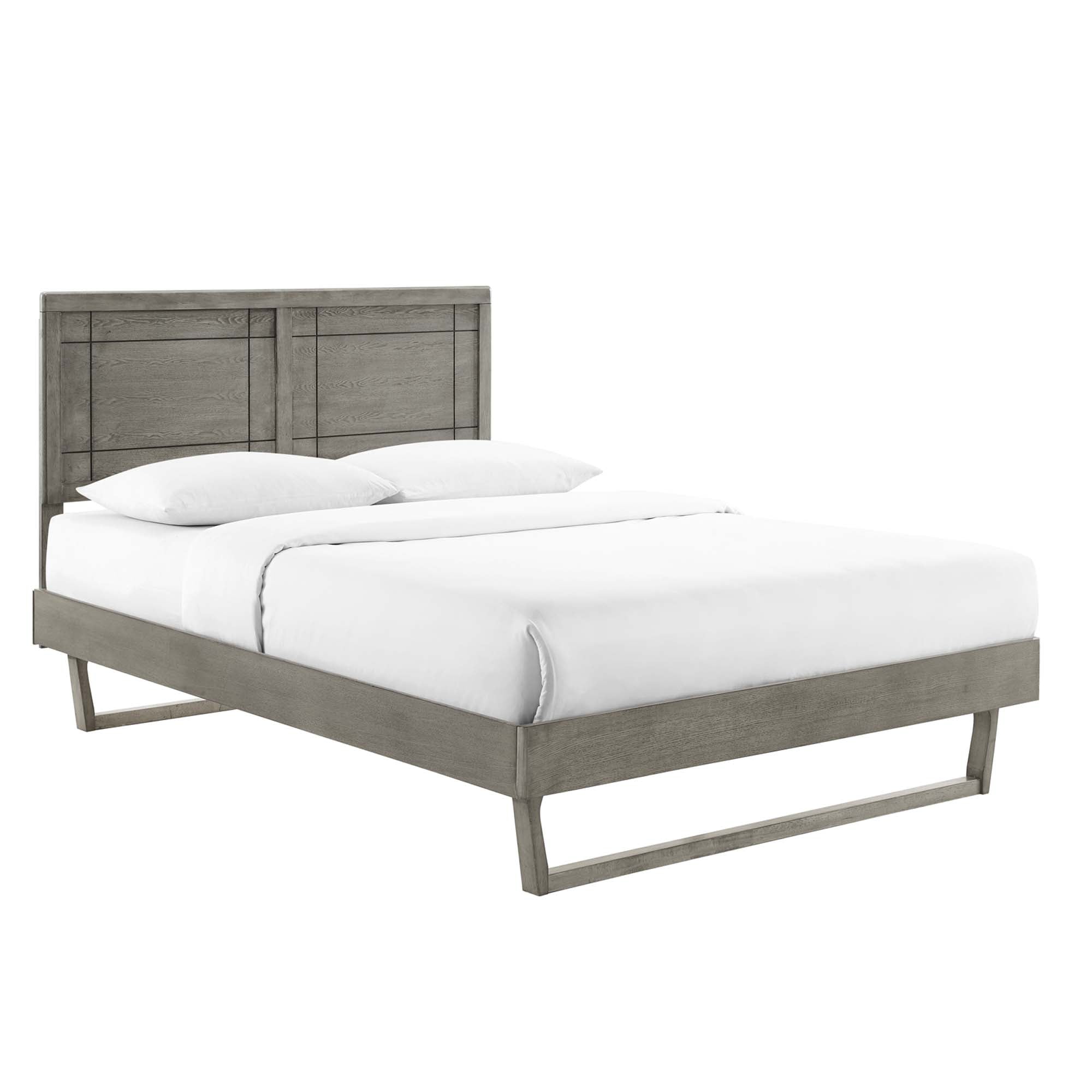 Baxley Queen Wood Platform Bed Grey Window Pane Headboard Design