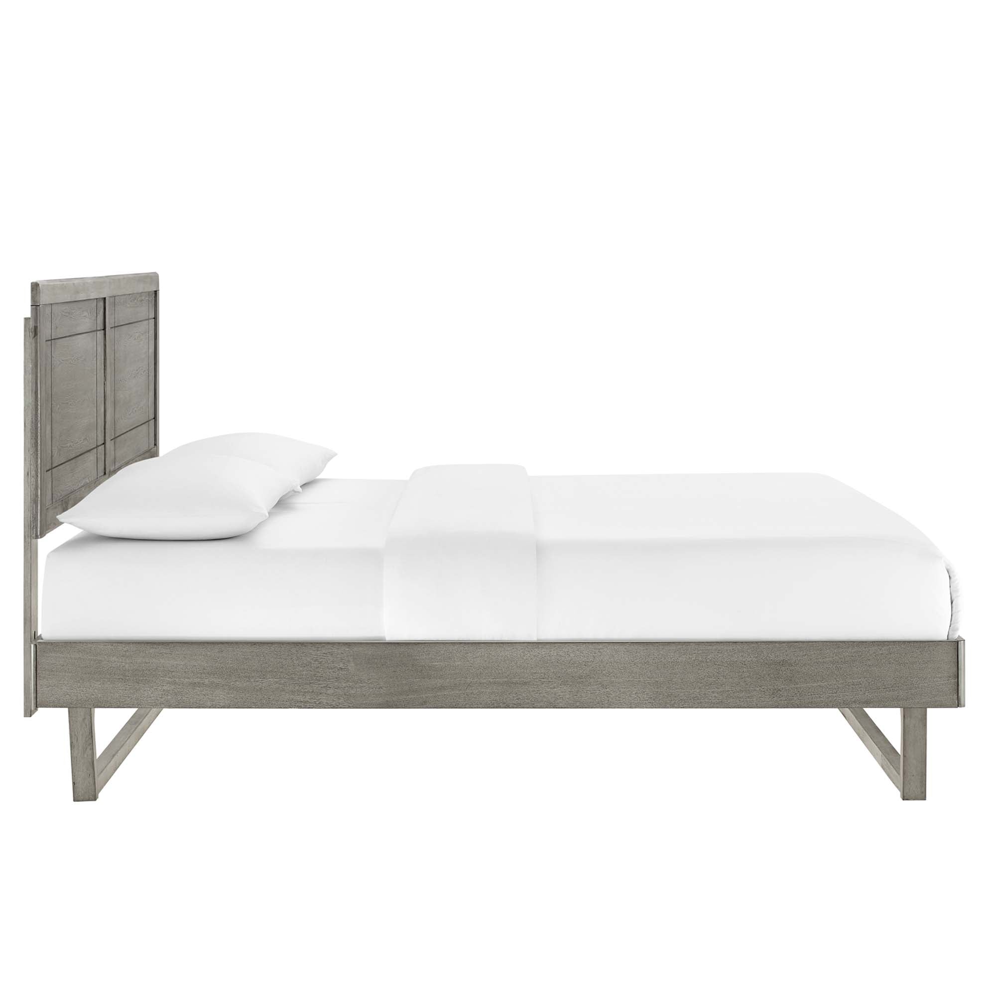 Baxley Queen Wood Platform Bed Grey Window Pane Headboard Design