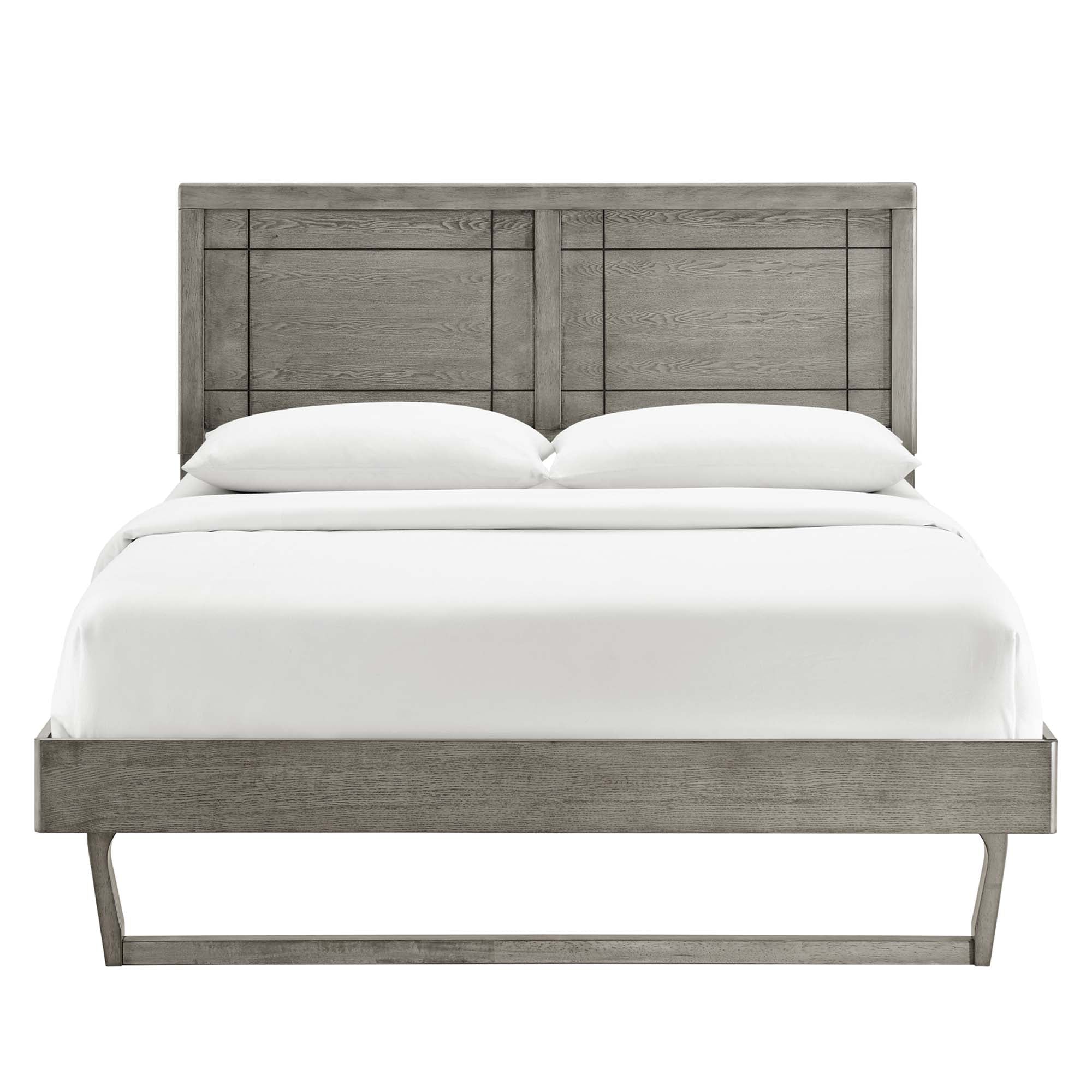 Baxley Queen Wood Platform Bed Grey Window Pane Headboard Design