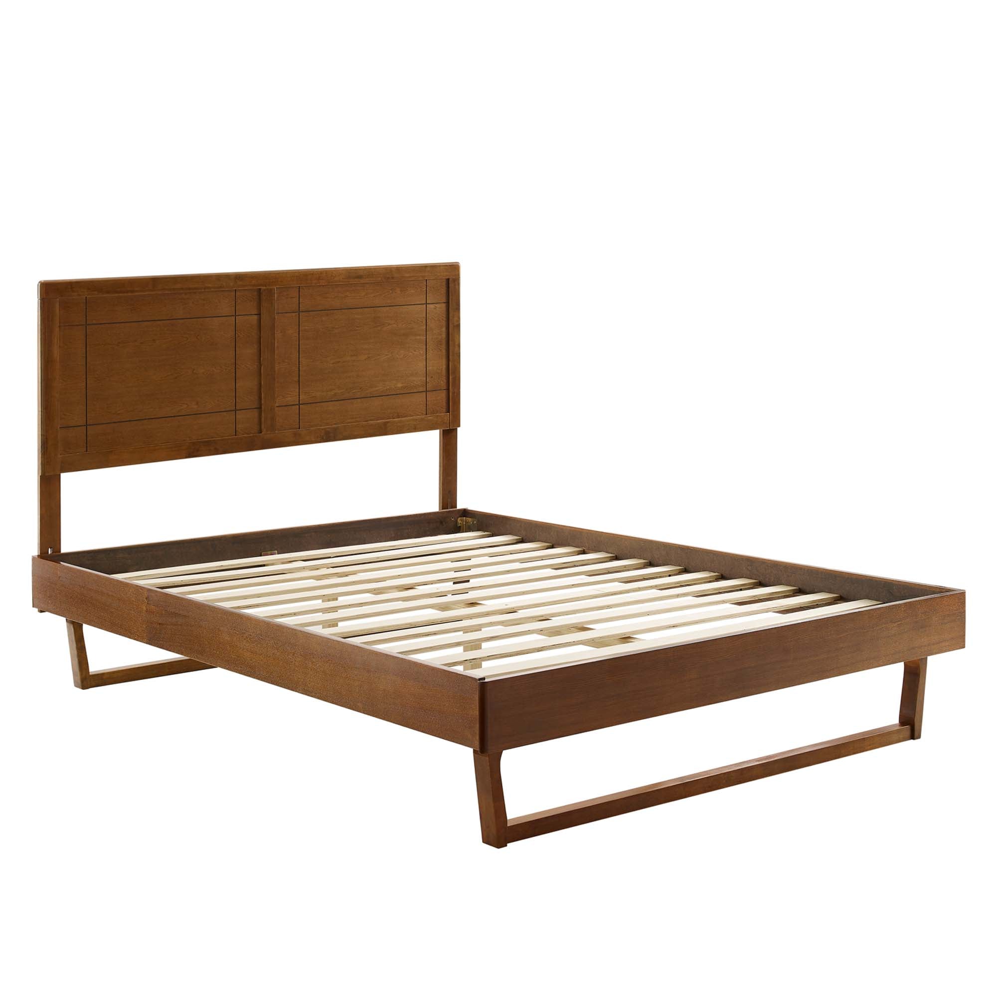 Marlee Wood Queen Platform Bed With Angular Frame, Walnut
