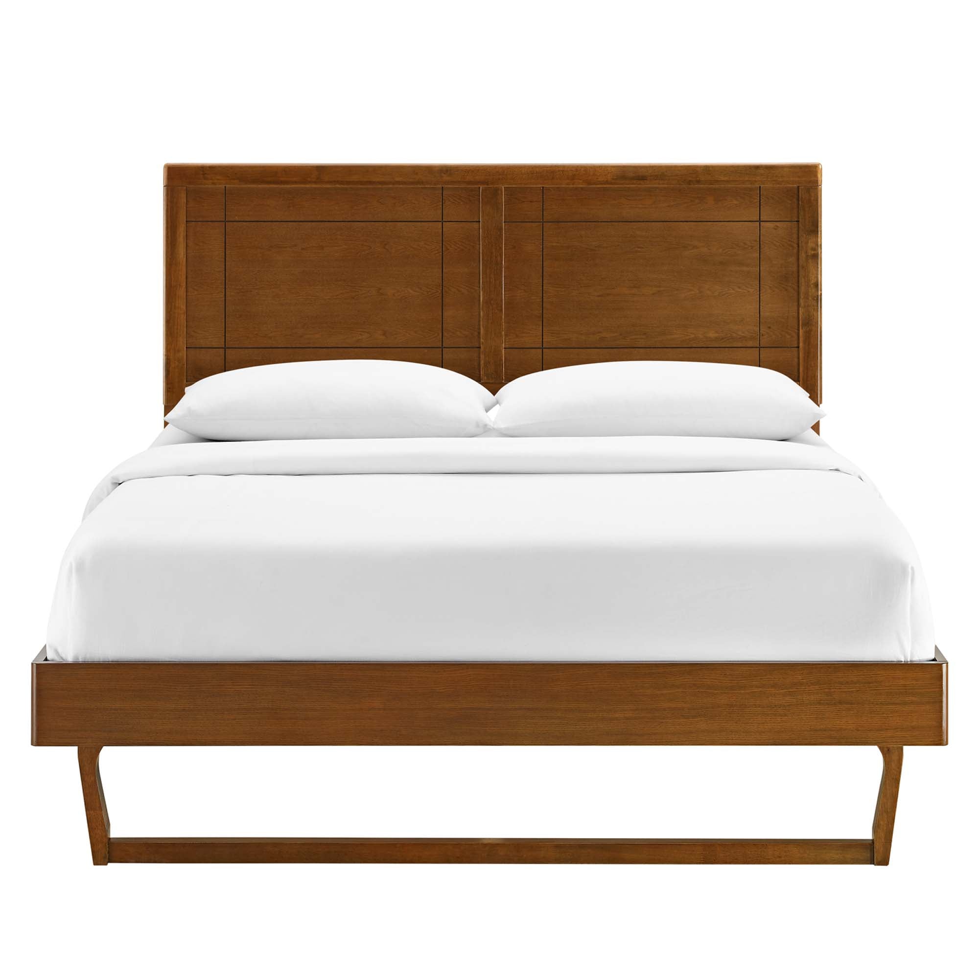Marlee Wood Queen Platform Bed With Angular Frame, Walnut