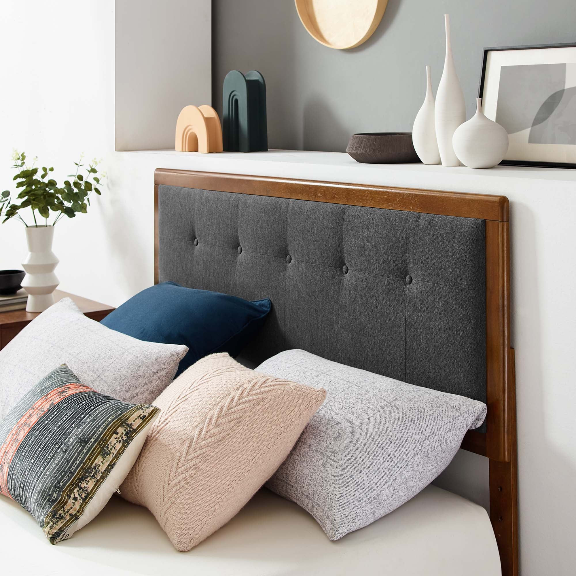 Griffin Queen Platform Bed – Walnut Charcoal Wood, Stylish Angular Frame