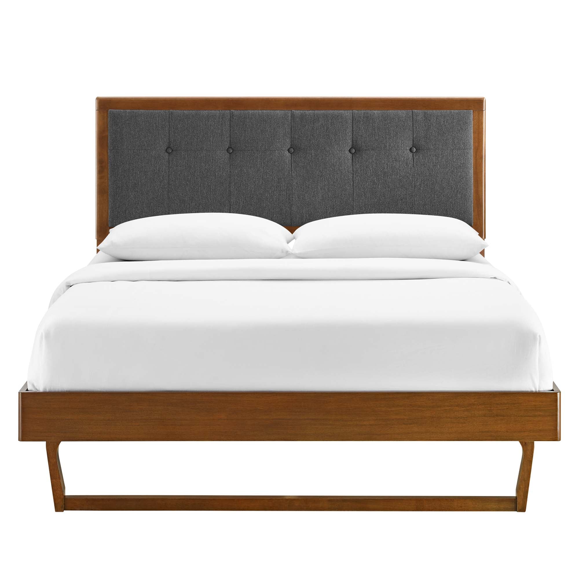 Griffin Queen Platform Bed – Walnut Charcoal Wood, Stylish Angular Frame