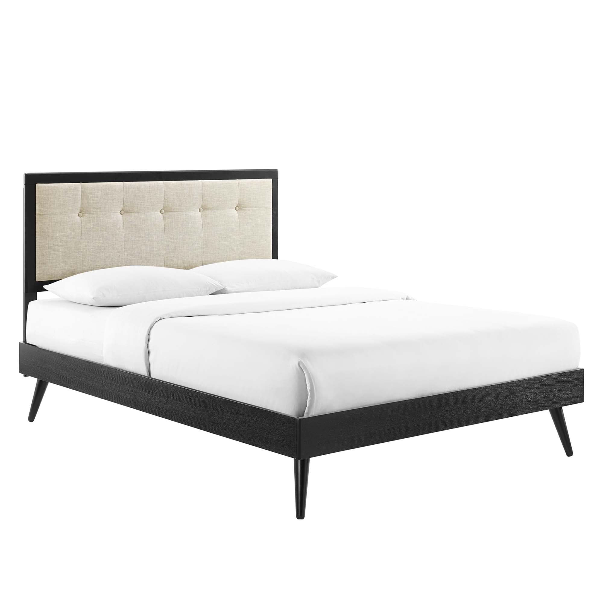 Vanora Queen Wood Platform Bed Frame – Grey Azure Tufted No Box Spring Required