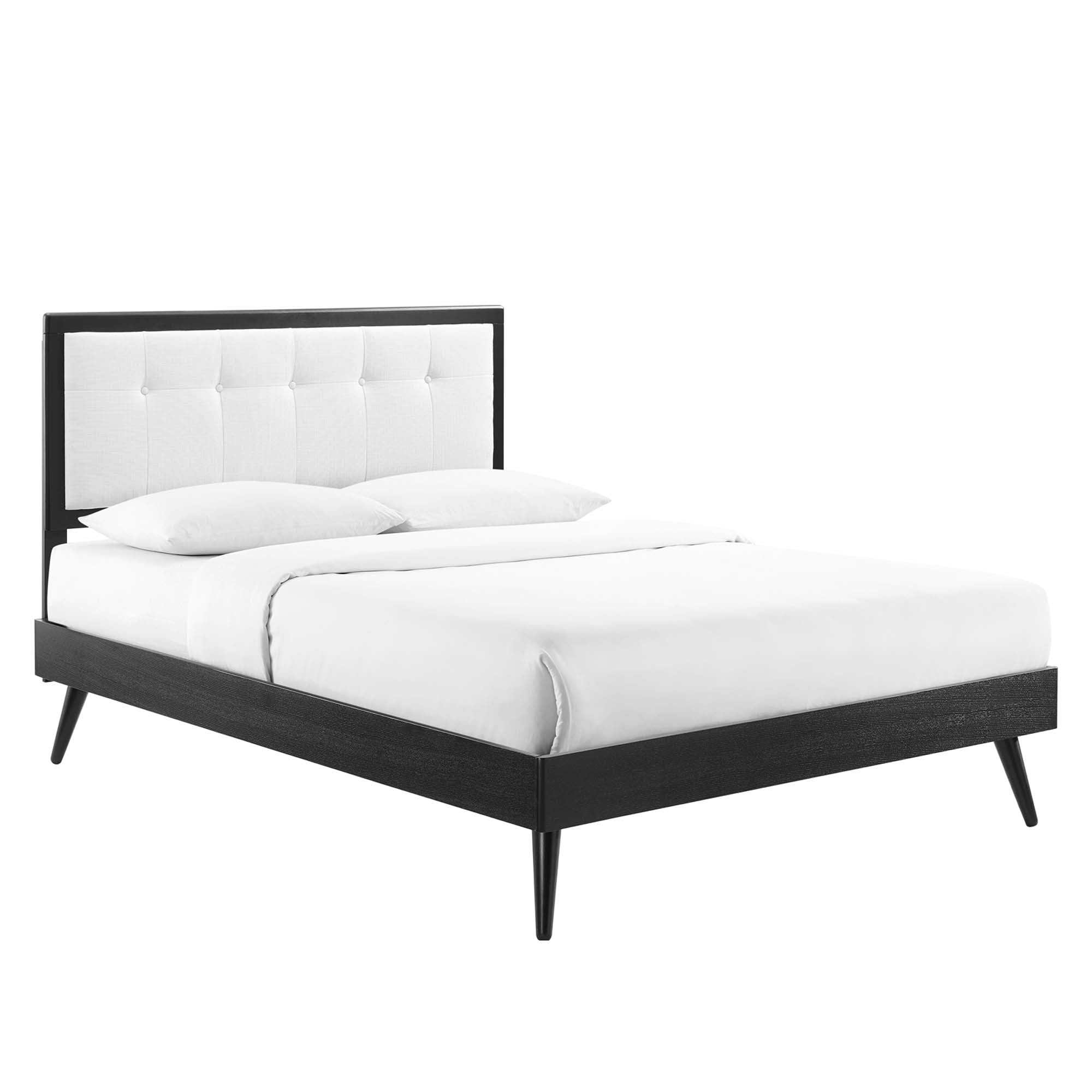 Vanora Queen Wood Platform Bed Frame – Grey Azure Tufted No Box Spring Required