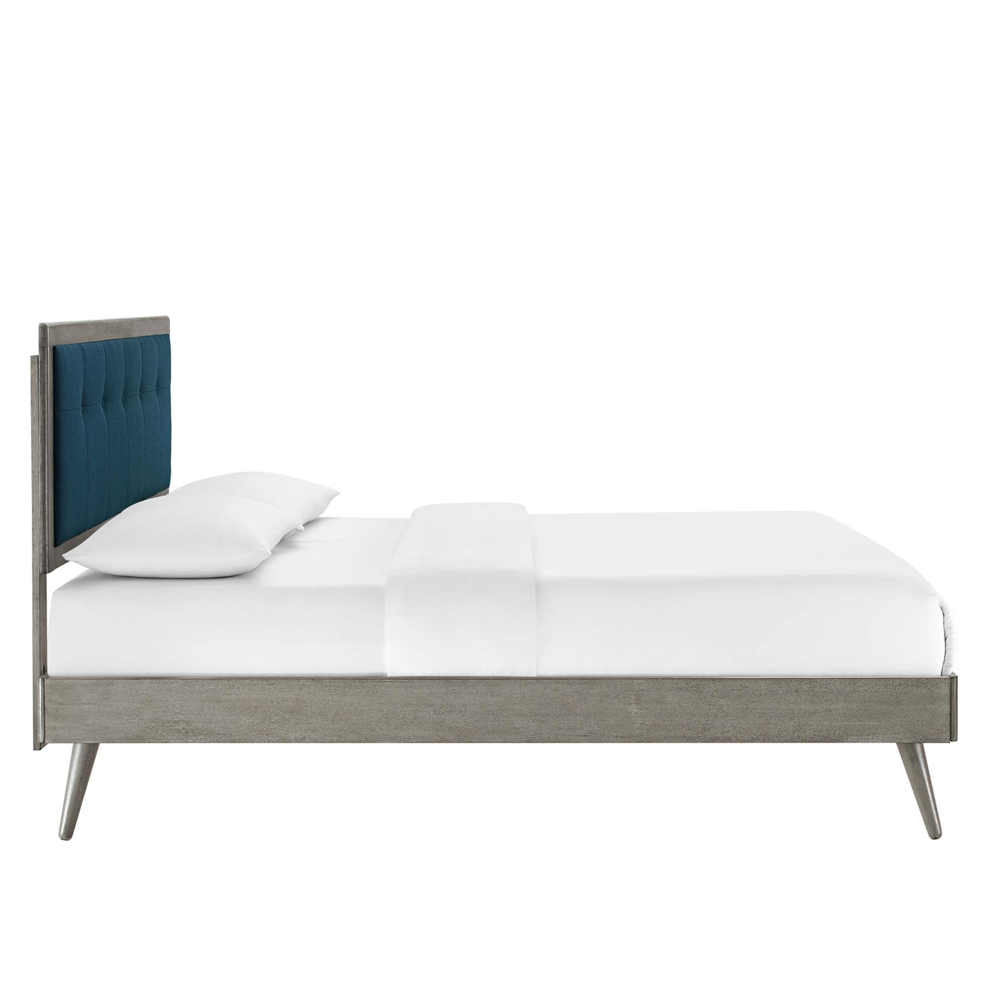Vanora Queen Wood Platform Bed Frame – Grey Azure Tufted No Box Spring Required