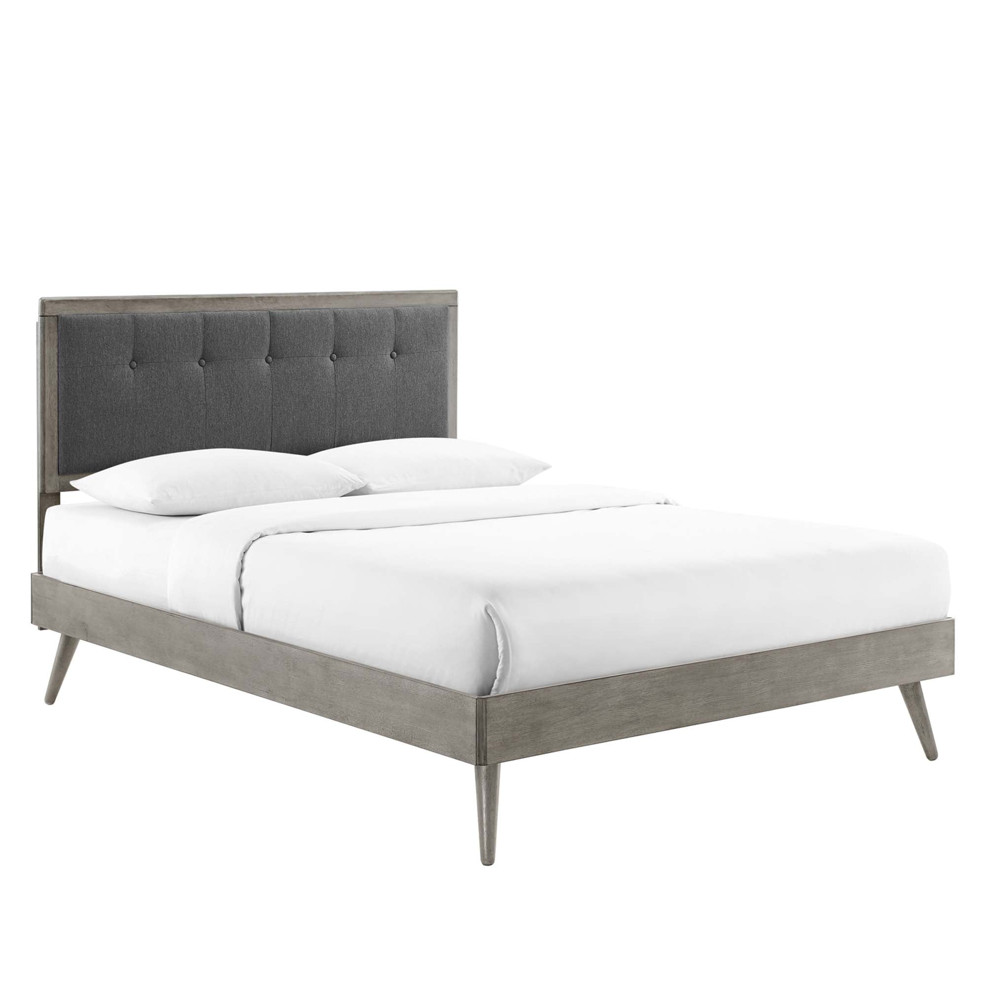Vanora Queen Wood Platform Bed Frame – Grey Azure Tufted No Box Spring Required