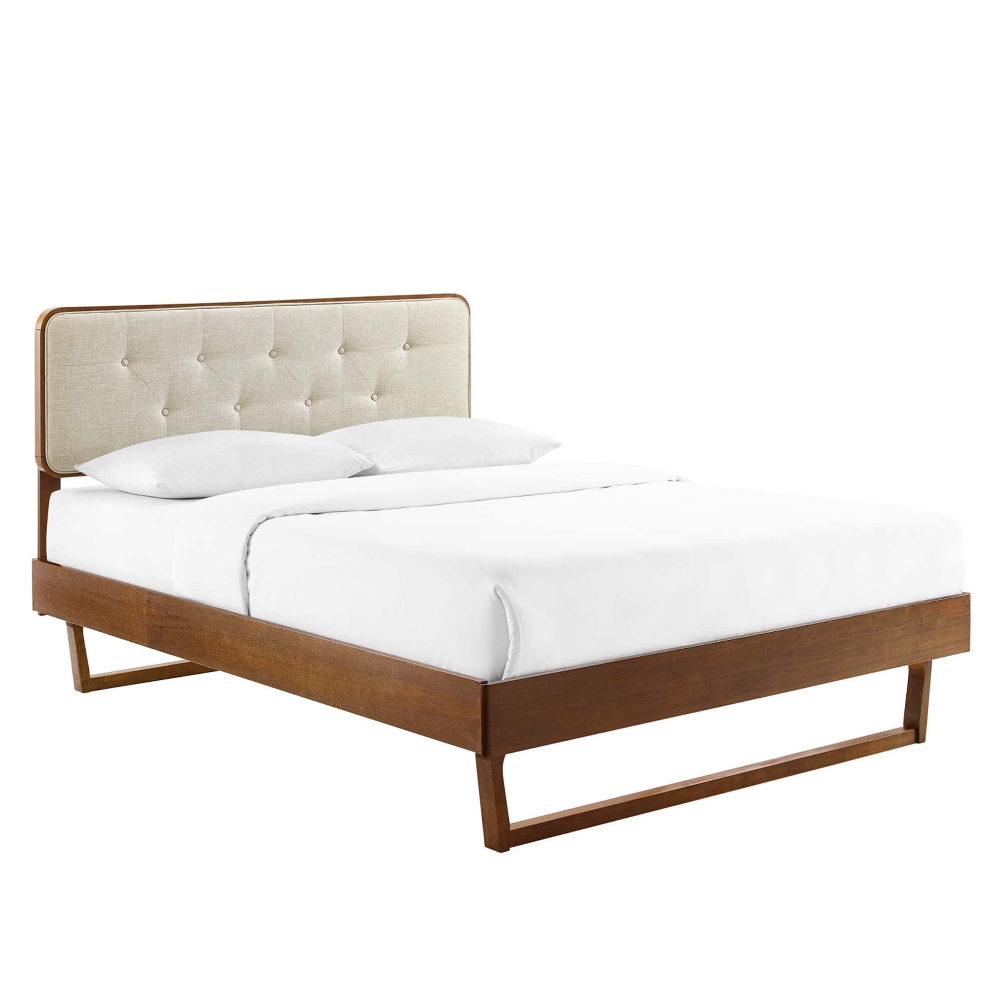 Cindrel Queen Rubberwood Platform Bed – Angular Frame with Button Tufted Design