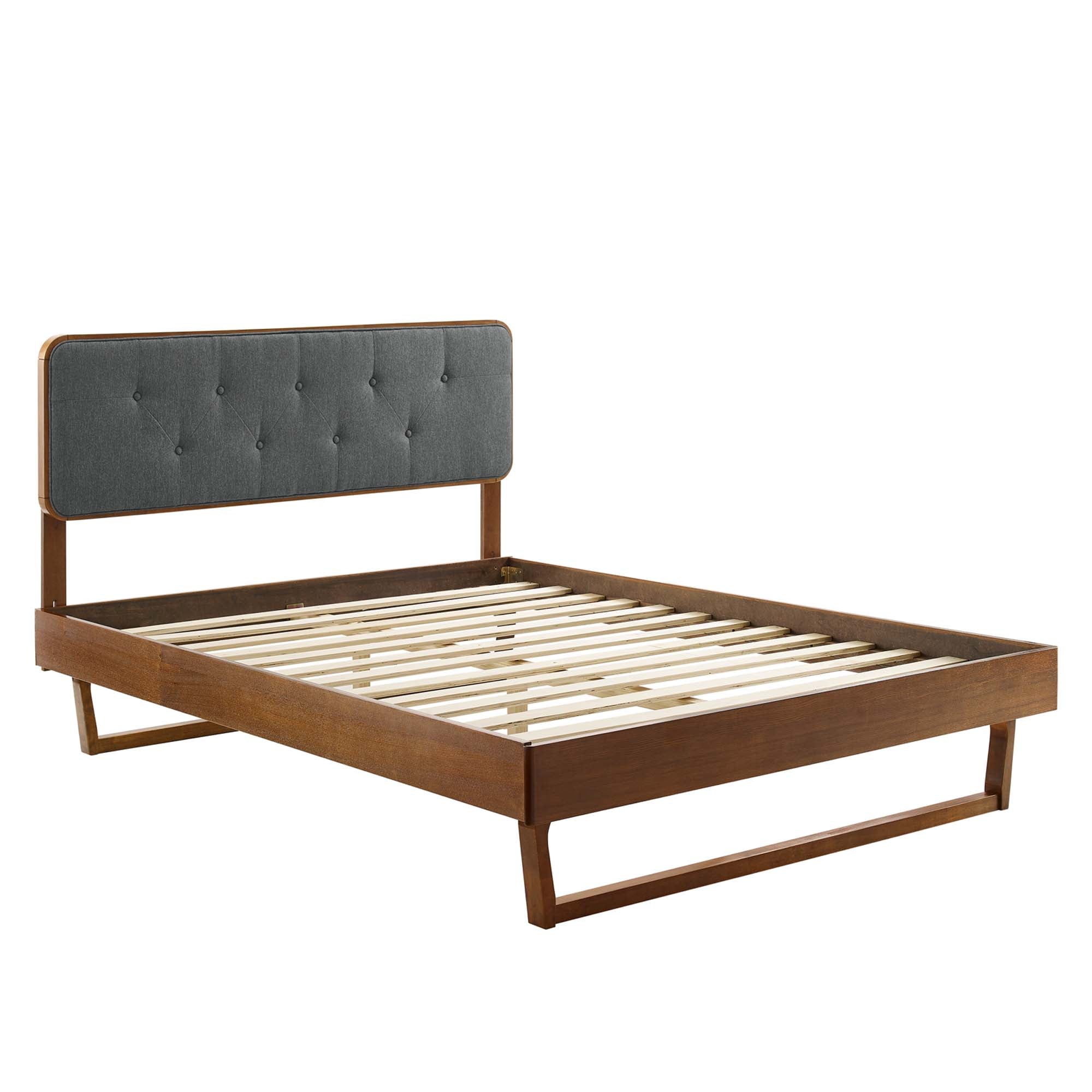 Cindrel Queen Rubberwood Platform Bed – Angular Frame with Button Tufted Design