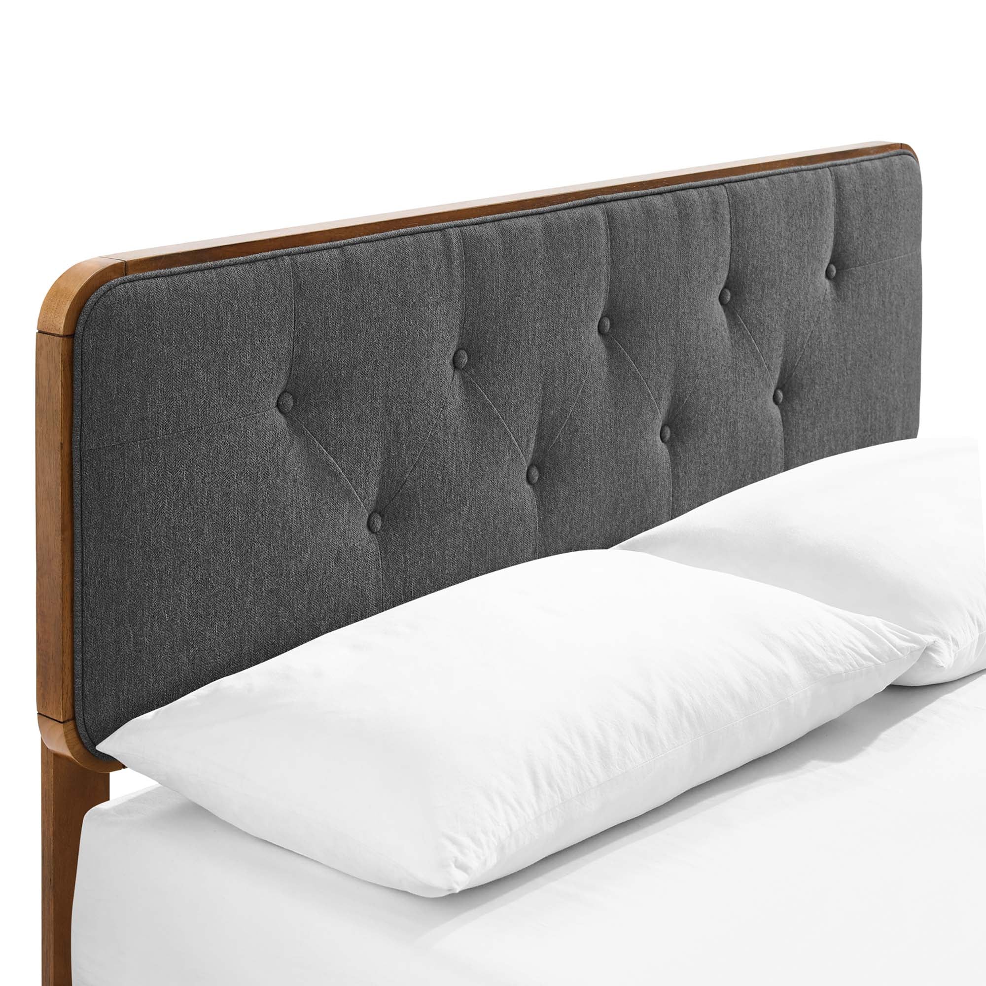 Cindrel Queen Rubberwood Platform Bed – Angular Frame with Button Tufted Design