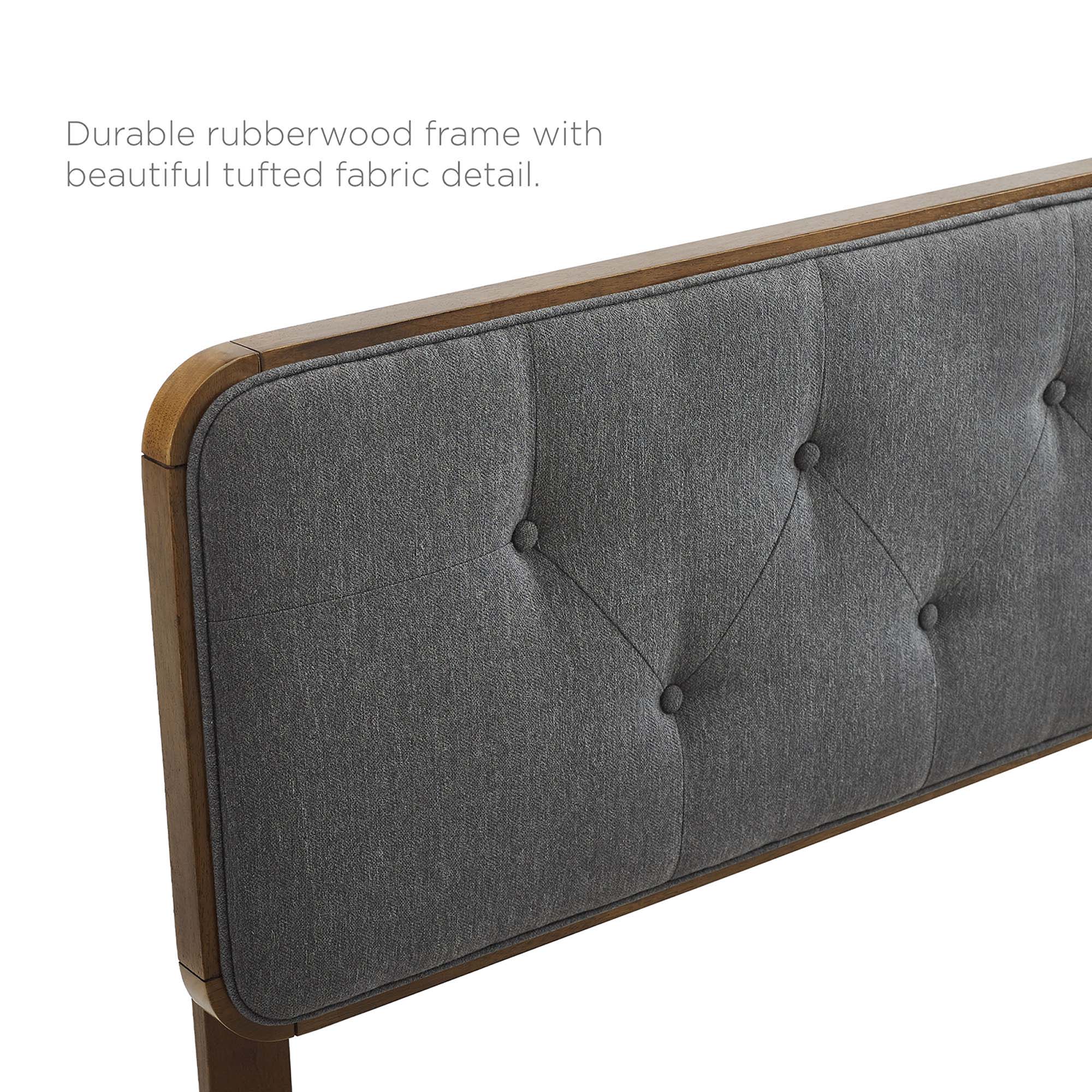 Cindrel Queen Rubberwood Platform Bed – Angular Frame with Button Tufted Design