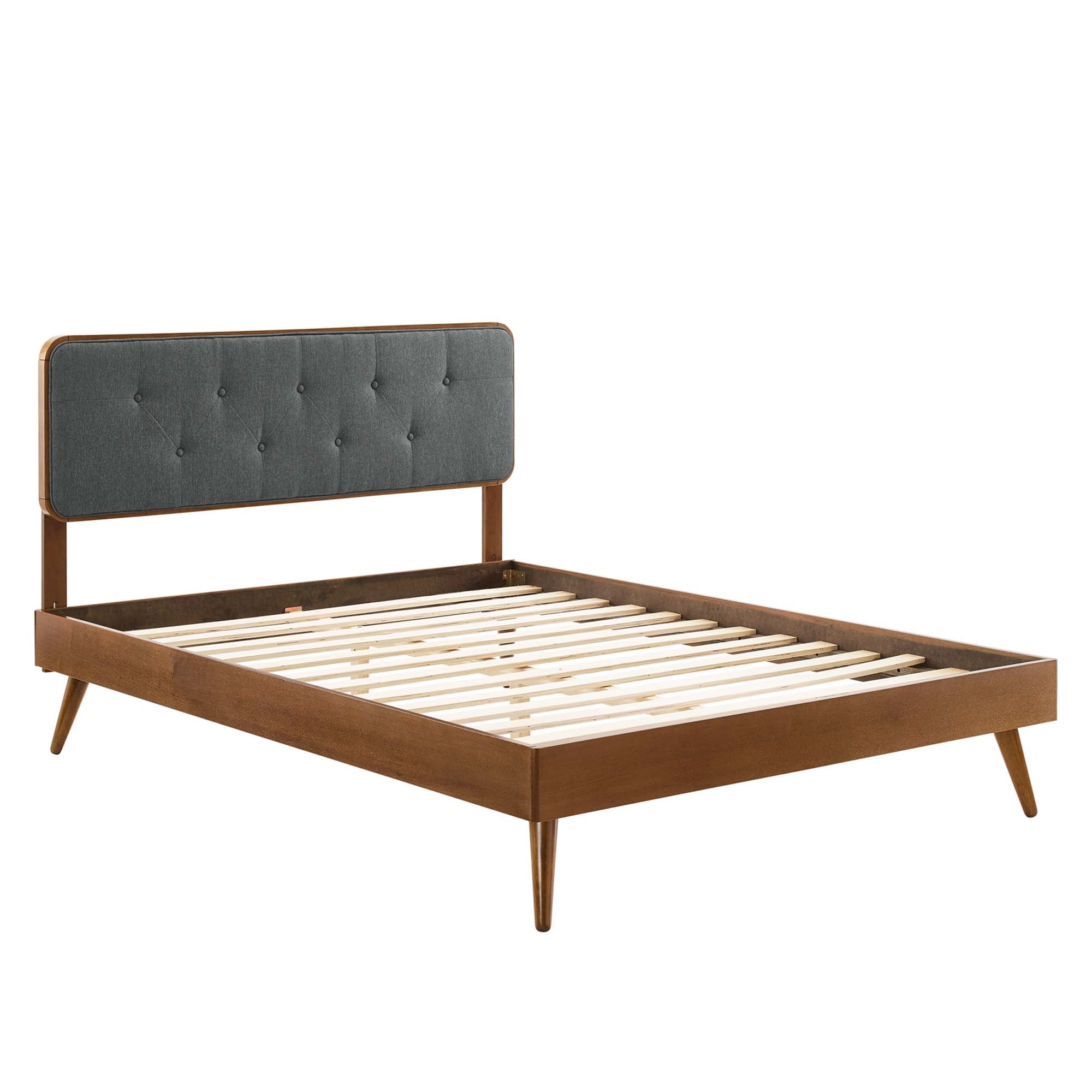Galvar Queen Solid Wood Platform Bed Button Tufted Charcoal Headboard