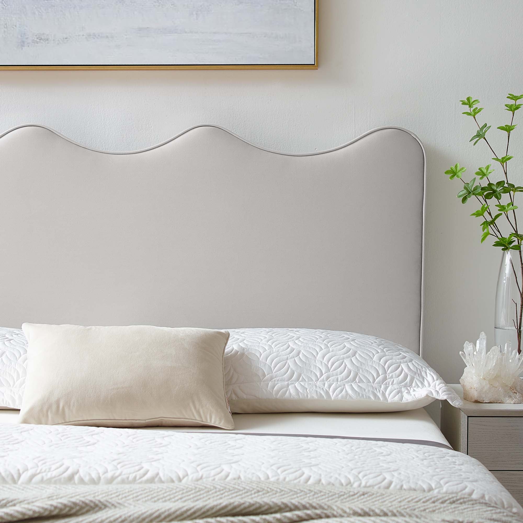 Athena Performance Velvet Full/Queen Headboard, Light Gray