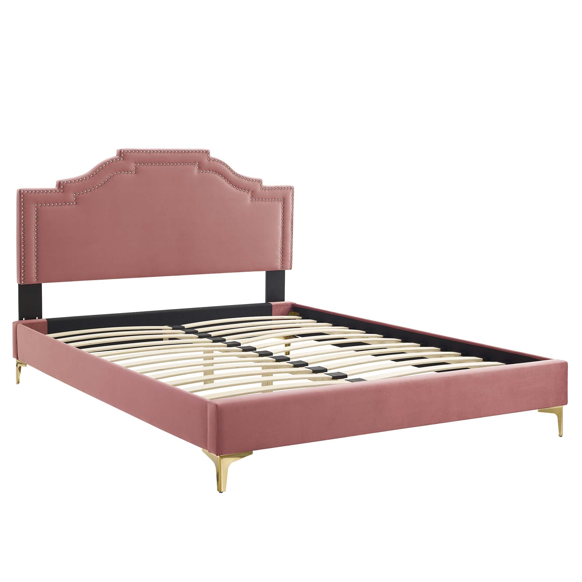 Mori Adelaide Queen Dusty Rose Velvet Platform Bed – Modern Glam with Tufted Headboard