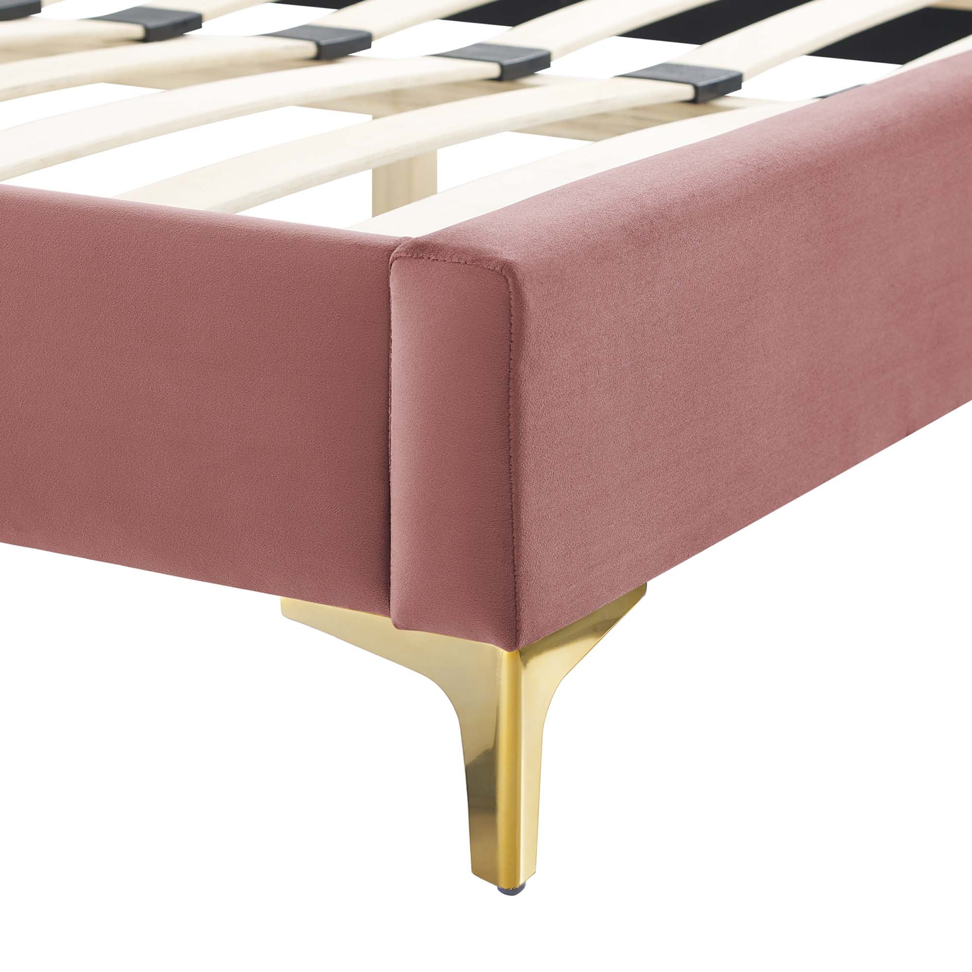 Mori Adelaide Queen Dusty Rose Velvet Platform Bed – Modern Glam with Tufted Headboard