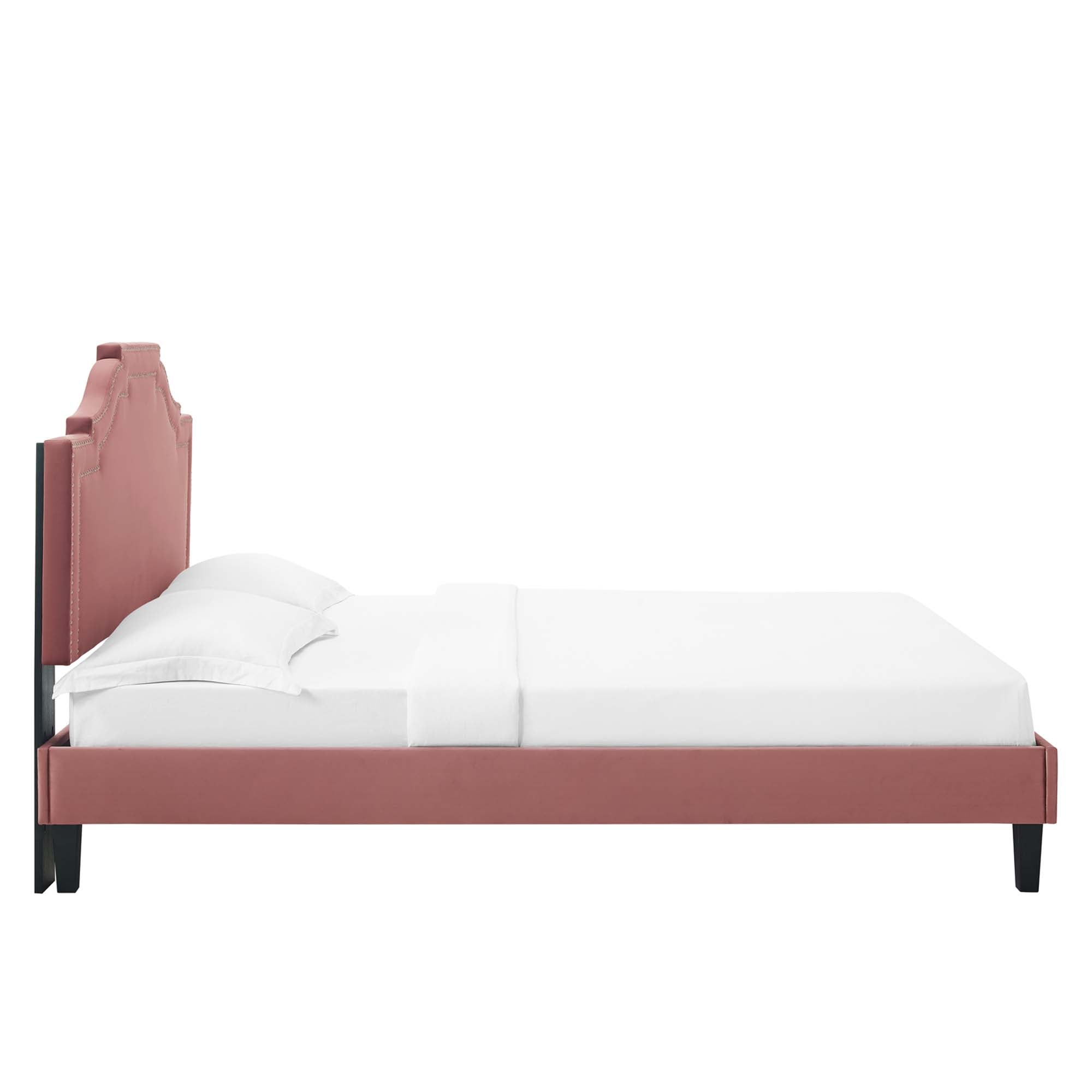 Mori Adelaide Collection Queen Platform Bed in Dusty Rose Velvet – Chic Button-Tufted Headboard