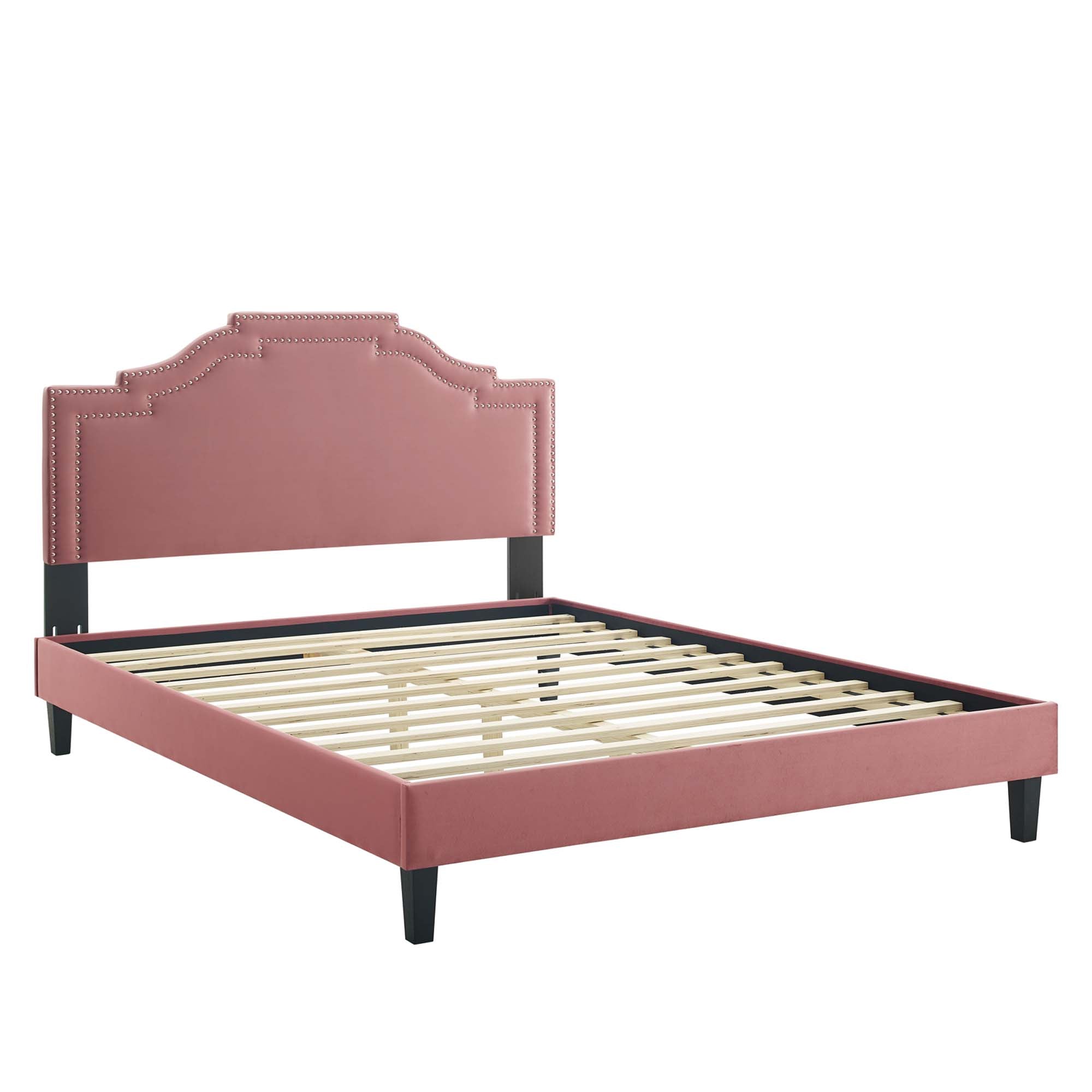 Mori Adelaide Collection Queen Platform Bed in Dusty Rose Velvet – Chic Button-Tufted Headboard