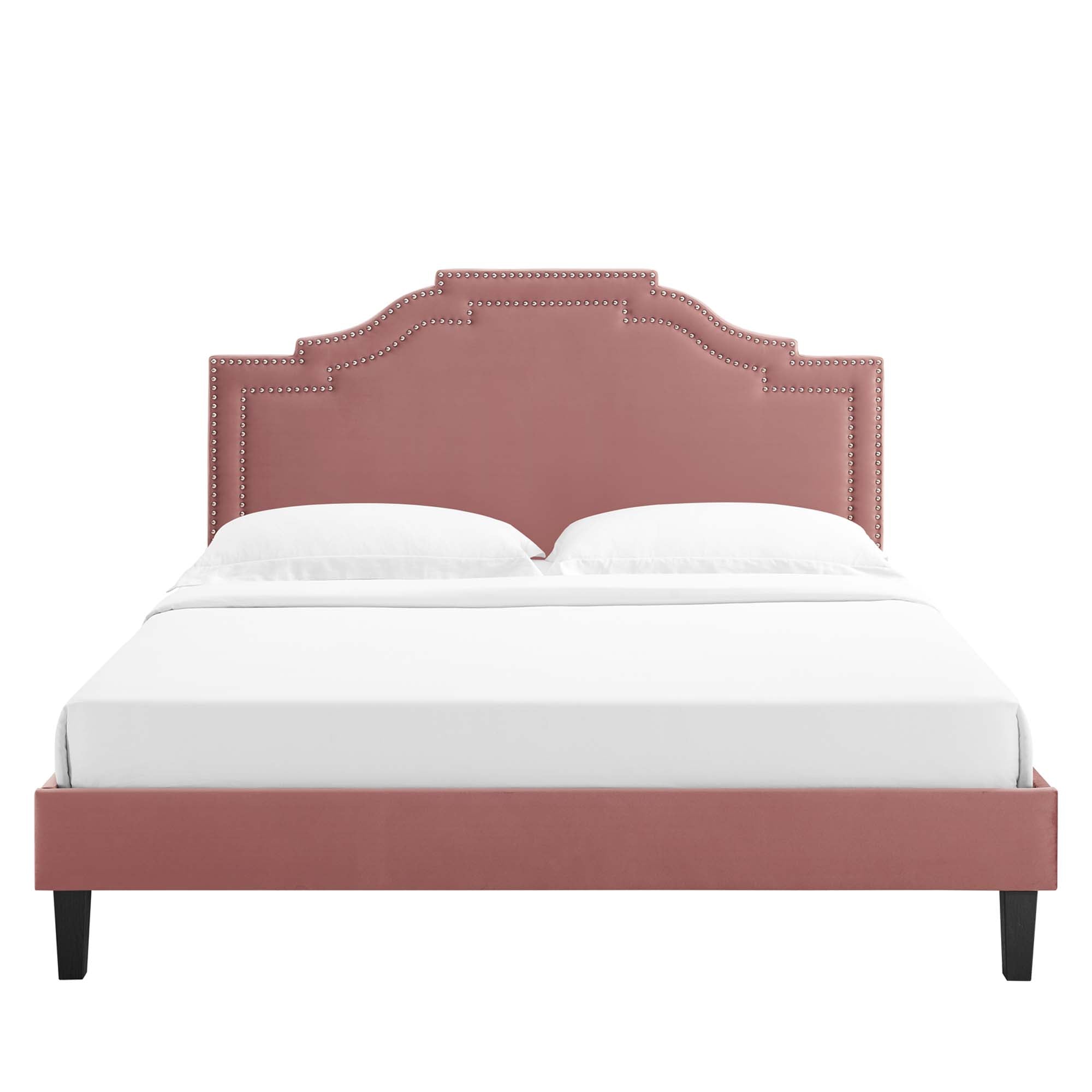Mori Adelaide Collection Queen Platform Bed in Dusty Rose Velvet – Chic Button-Tufted Headboard