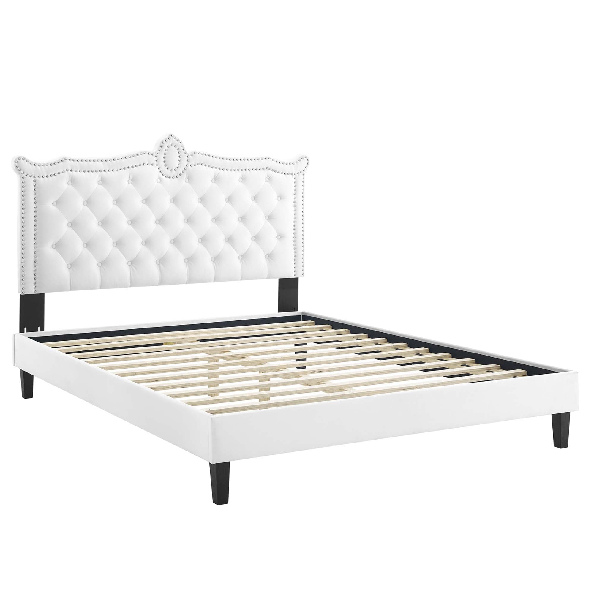 Clara White Performance Velvet Queen Platform Bed