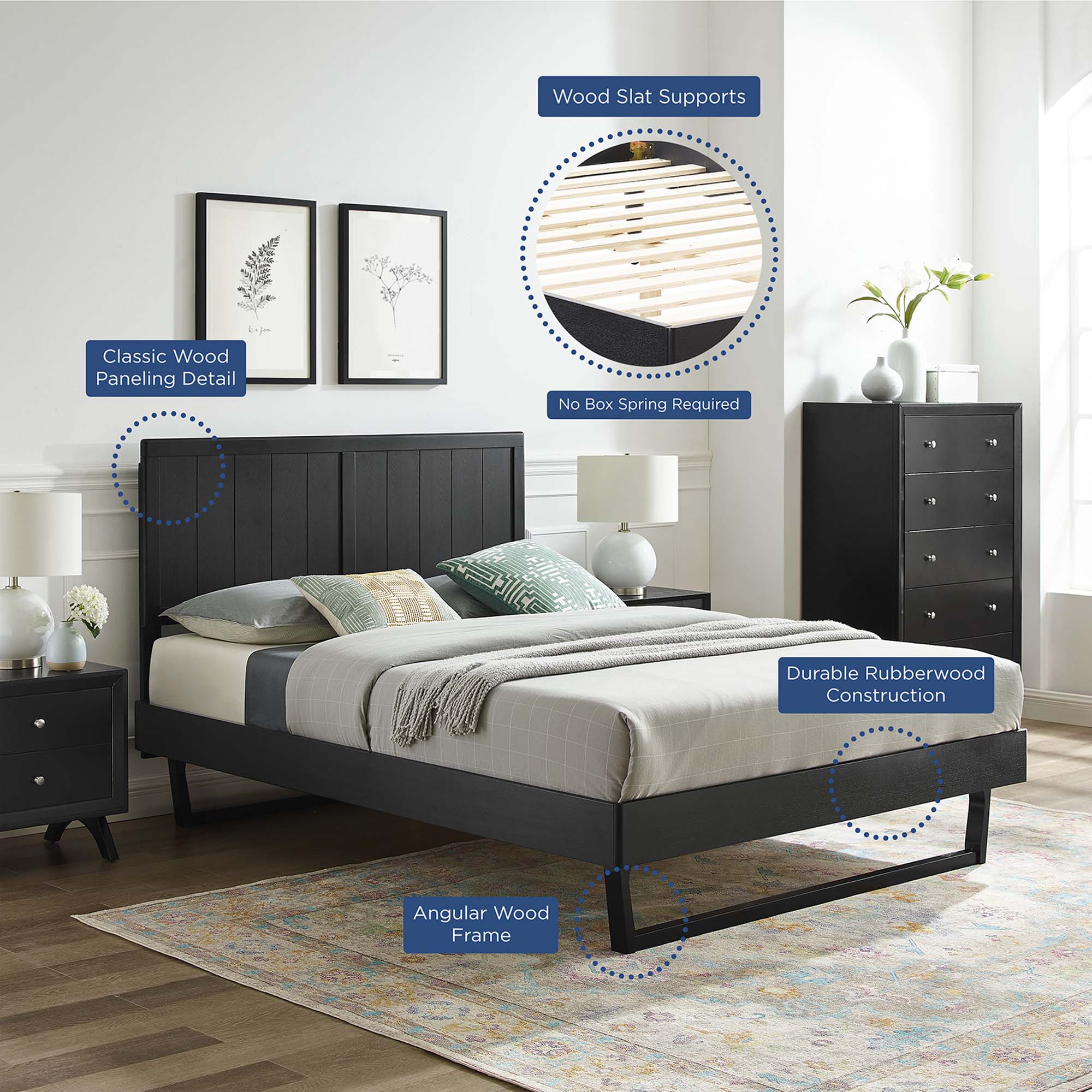 Alana Wood Full Platform Bed With Angular Frame