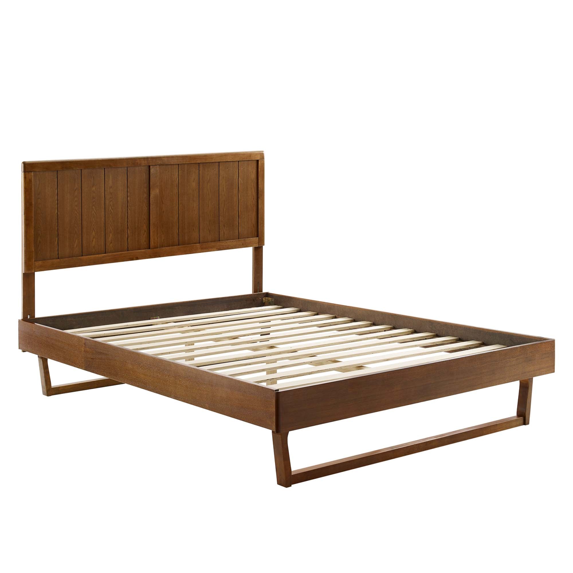 Vasco Alana Collection Full Walnut Wooden Bed Modern Platform Design with Splayed Legs