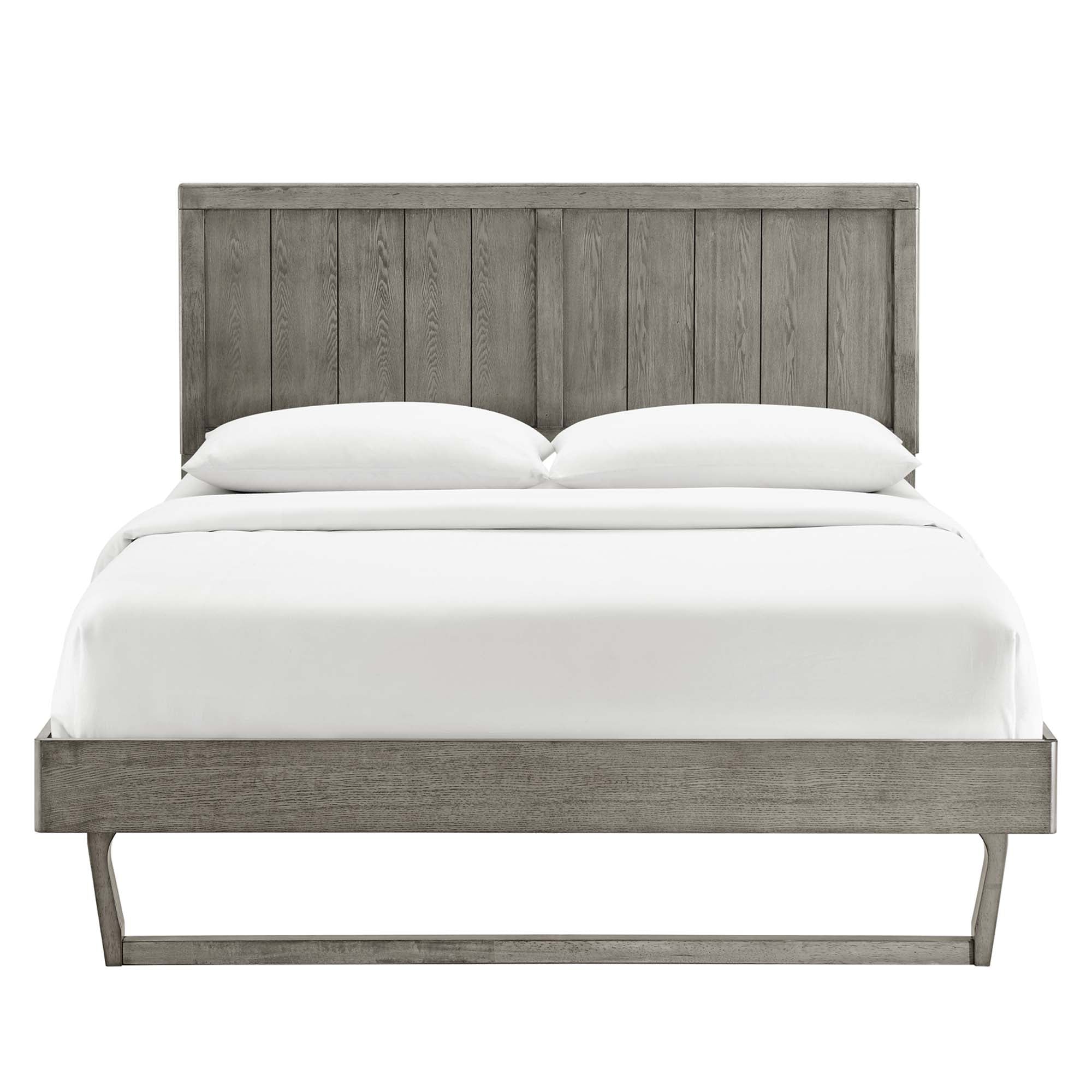 Vasco Alana King Gray Wood Platform Bed – Mid-Century Style with Angular Frame